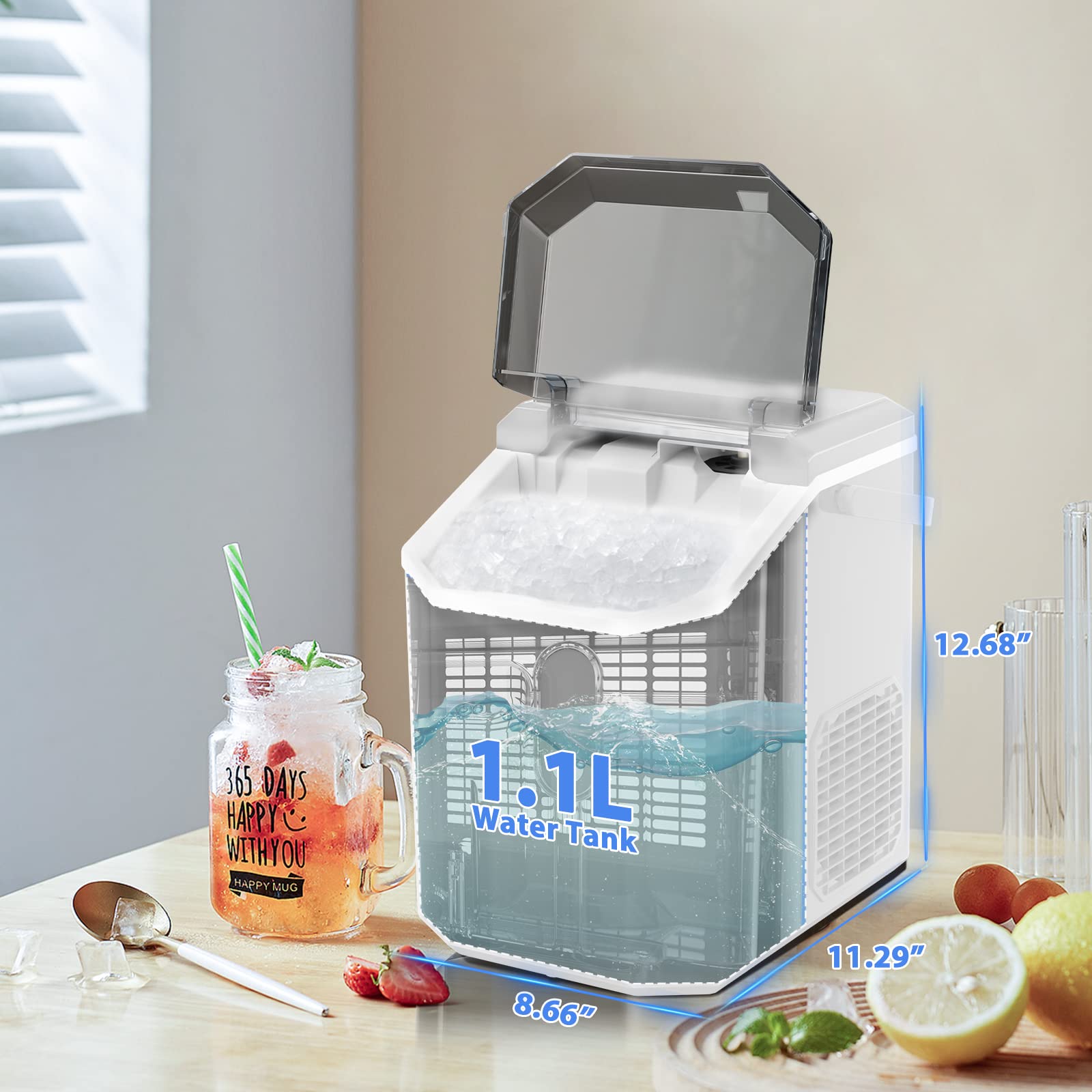 Antarctic Star Countertop Ice Maker Portable Ice Machine, Automatic-Cleaning Ice Makers, 34lbs/24h, Pebble Portable Ice Machine With Ice Scoop For Home Kitchen Bar Party White on Fridge.com - View 5