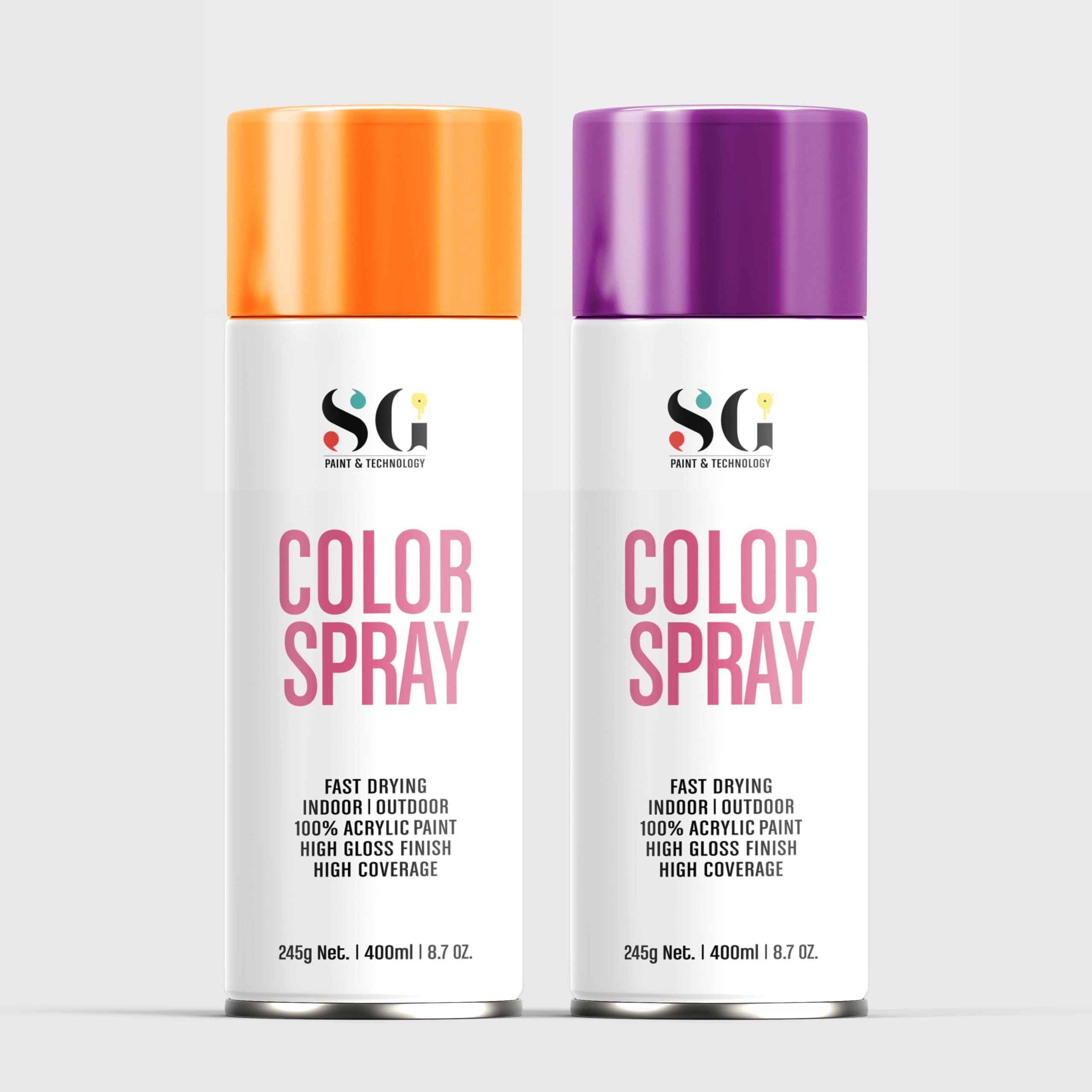 SG Color Spray Paint Ultra-Durable, Perfect for DIY Projects. Proven Results, Easy Application, Quick Drying - Ideal for Metal, Canvas, Paper, Wood, and Walls (Deep Orange & Dark Purple)
