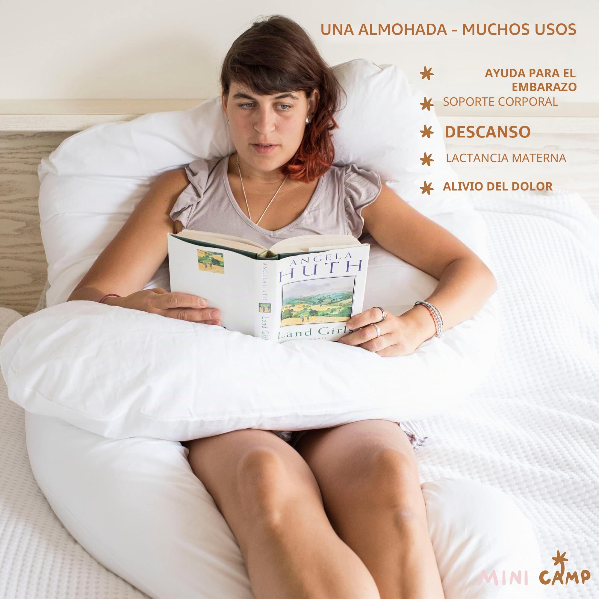 MINICAMP Cojín Embarazada en U | Algodón Orgánico Certificado Gots | Relleno Hipoalergénico Oeko-Tex | Almohada Embarazo para Dormir y Lactancia | Funda Extraíble Lavable