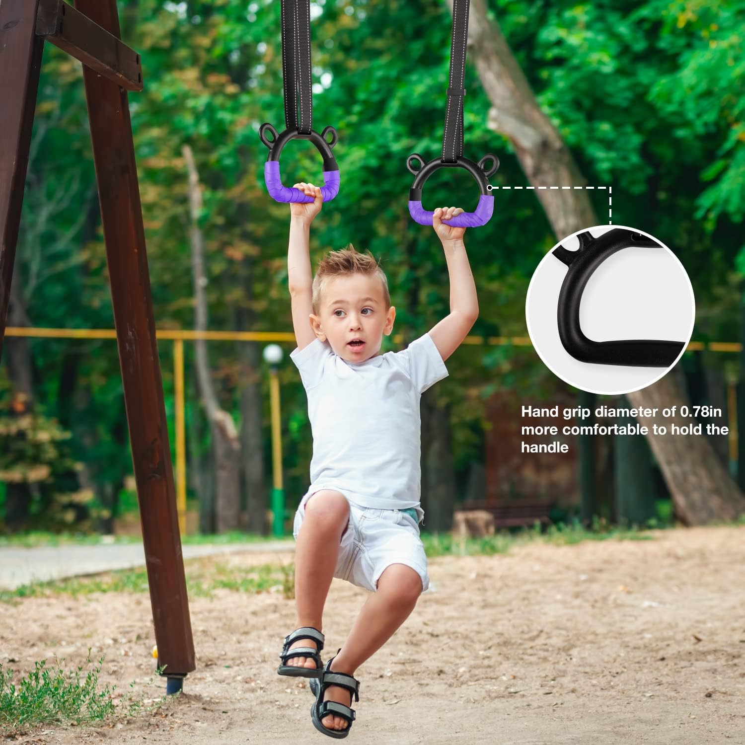 EXQ Home Kids Gymnastic Rings Pull up Rings for Chlidren Exercise,Indoor Gym Ring,Kids Gymnastics Rings with Adjustable Straps,Load Bearing 220lb(NO Bar)