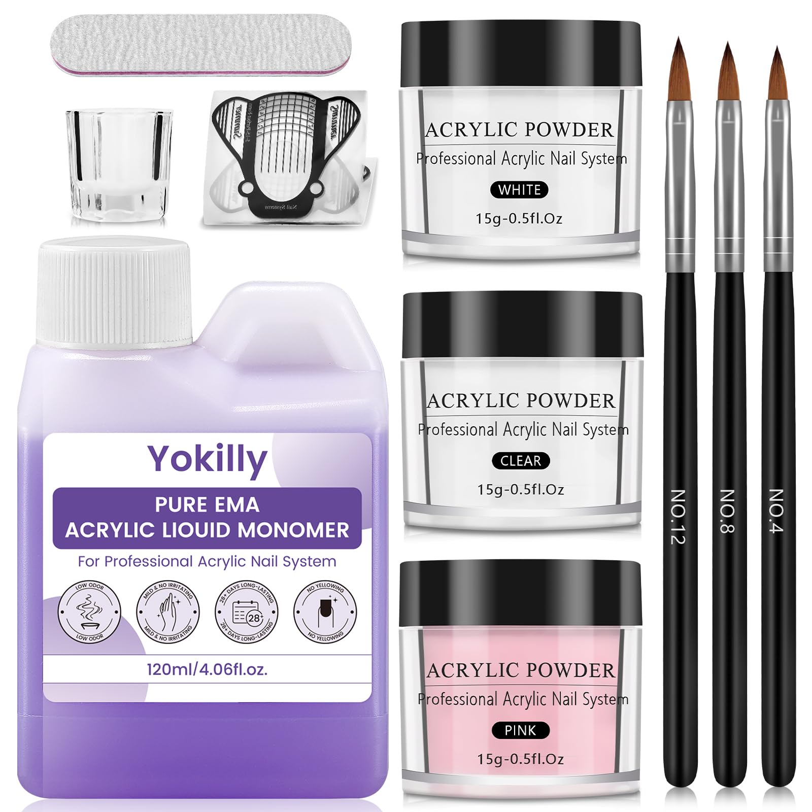 Yokilly Kit per unghie acriliche: set di polvere acrilica, set per unghie acriliche, strumenti per manicure e nail art, kit per unghie per salone domestico