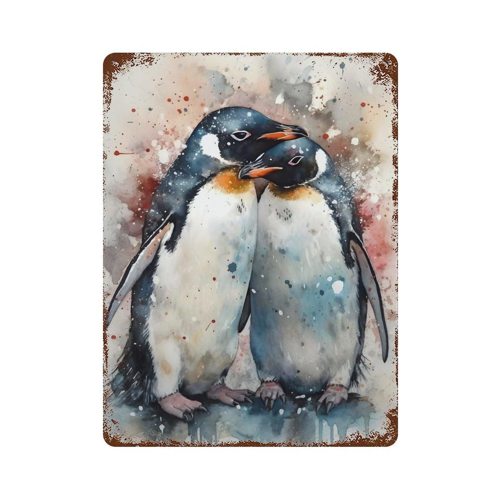Penguins 15.7"x11.8" Rust Effect Tin Sign, Old School Wall Decor for Pub, Kitchen And Man Cave Decor