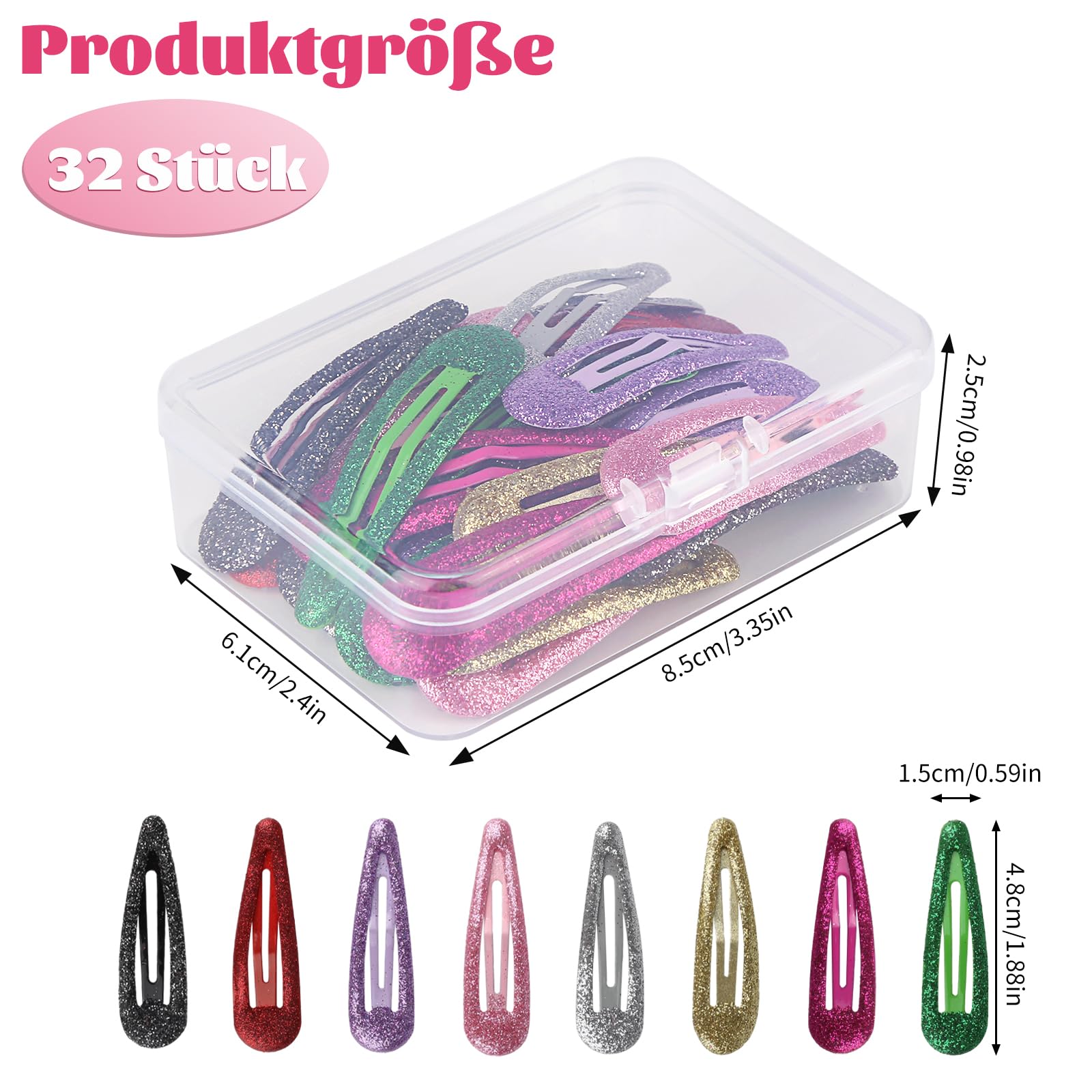 Pack of 32 Glitter Sequin Hair Clips, Colourful Non-Slip Hair Clip, Metal Snap Hair Pins, Sparkly Bangs Hair Clip - Image 2