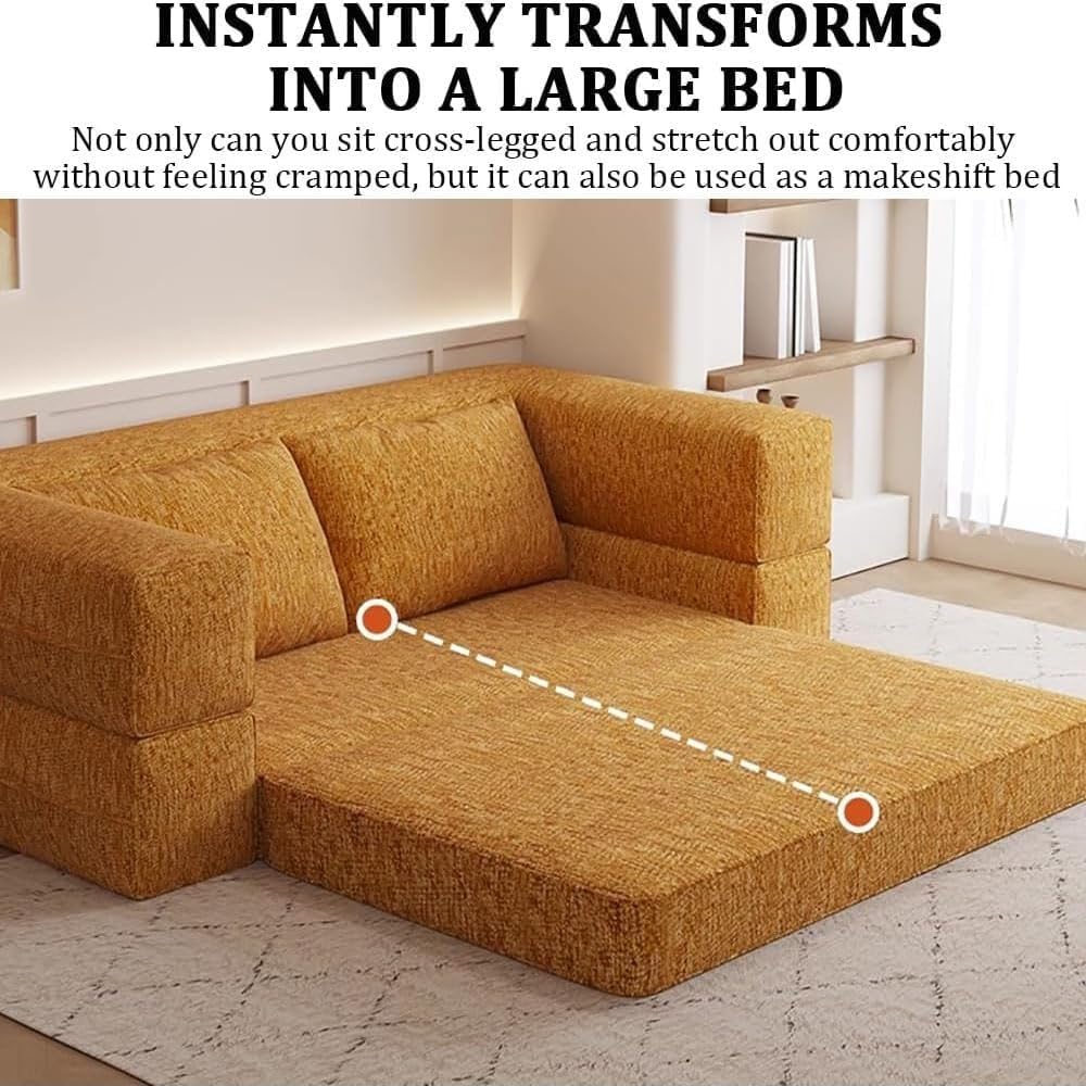 Divano Letto Convertibile, Sedia Dormiente Pieghevole con Bracciolo di Supporto e Cuscino, Comodo Divano Componibile In Schiuma a Forma di L Semi-chiuso per Soggiorno(Green,1.8m)