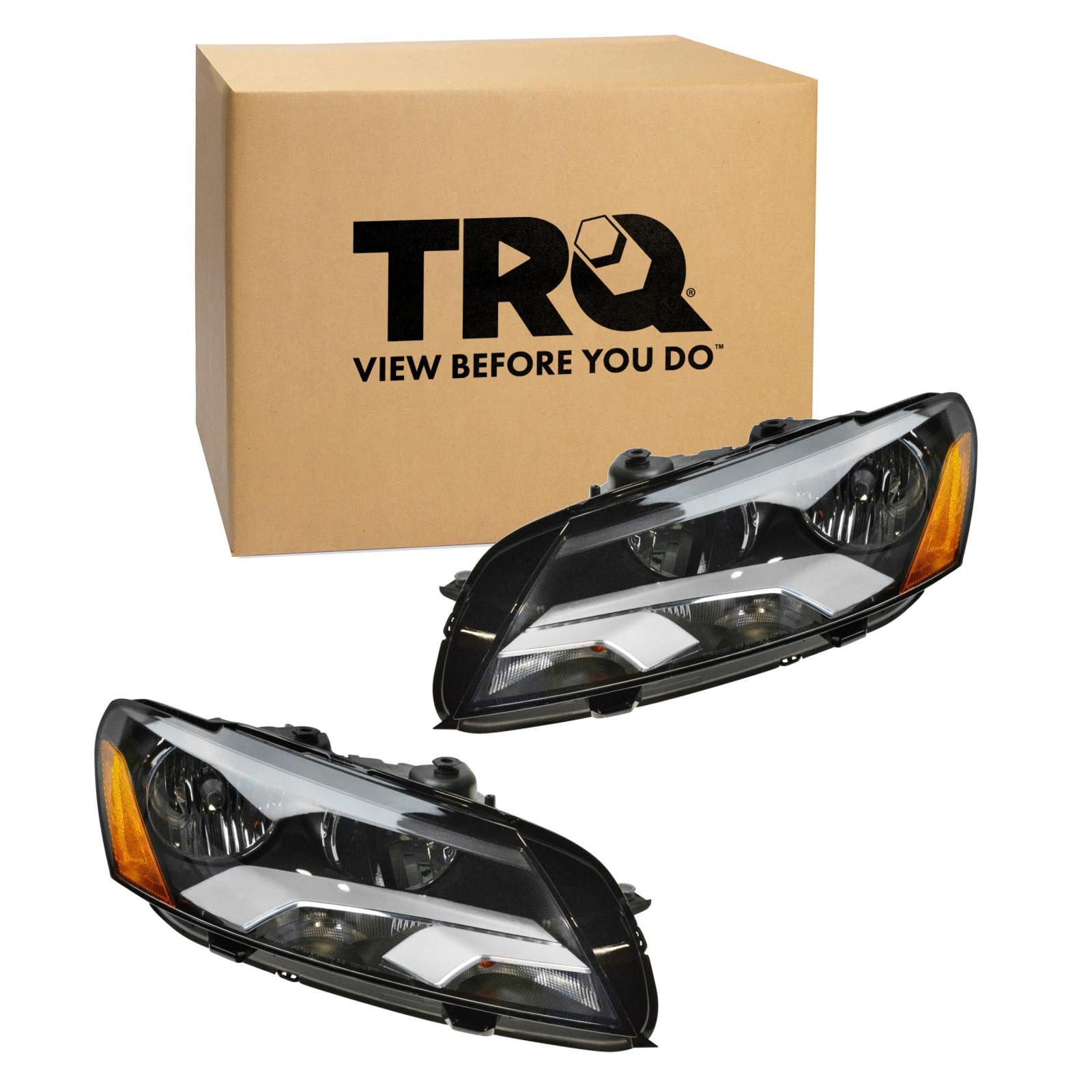 TRQ 2 Piece Headlight Assembly Set Driver &amp; Passenger Side Compatible with Volkswagen Passat 2012-2015 VW2502148 VW2503148 561941005B 561941005D 561941006B 561941006D