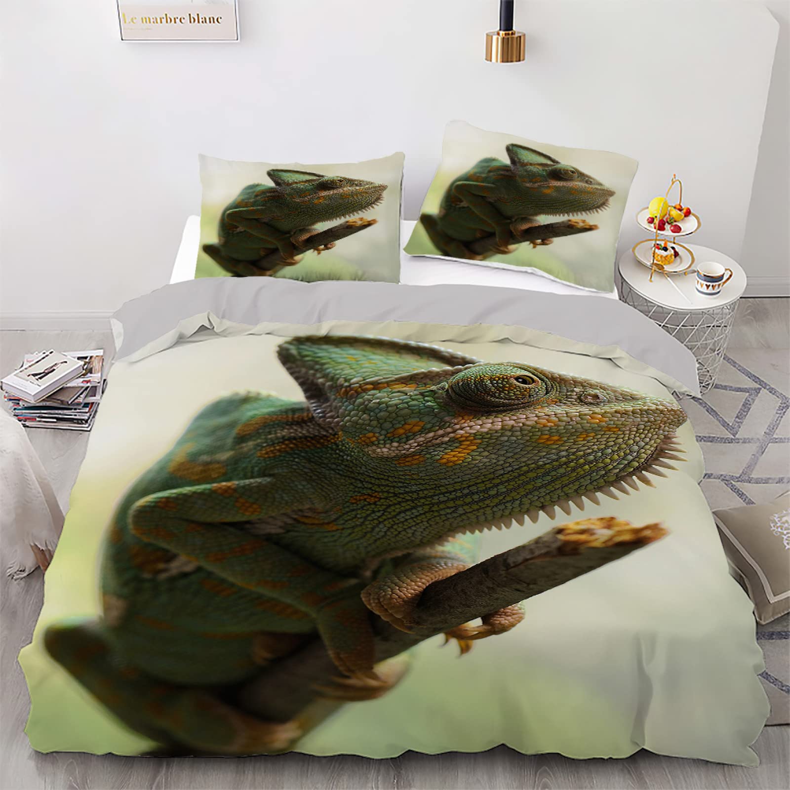 Housse de couette lézard vert doux pour créer un cocon de sommeil confortable