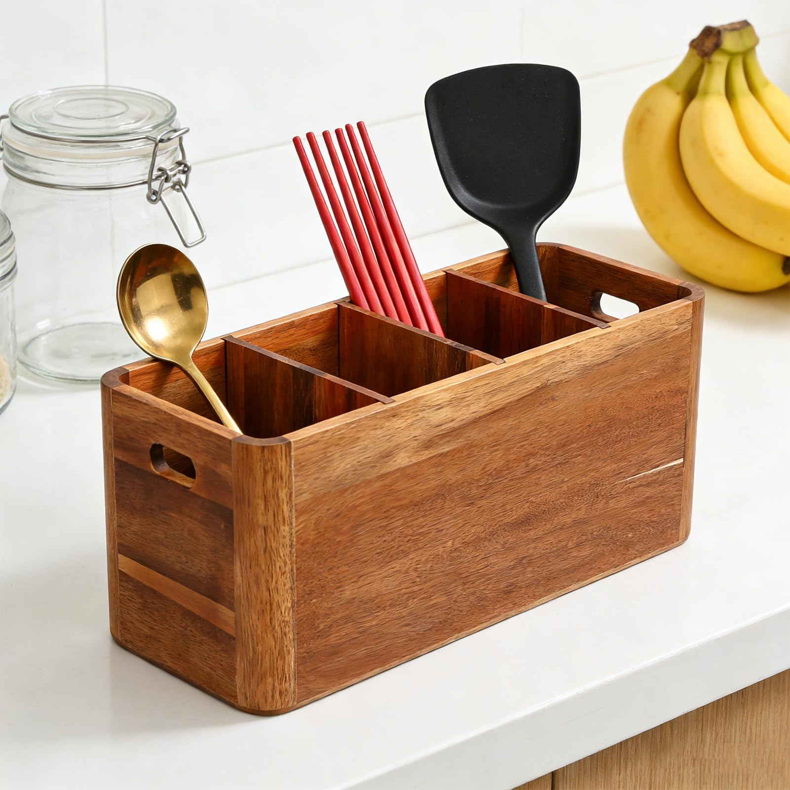 Topiky Soporte de Madera Rústica para Cubiertos, Diseño Decorativo para Banquetes, Reuniones, Espacio de Cocina Organizado