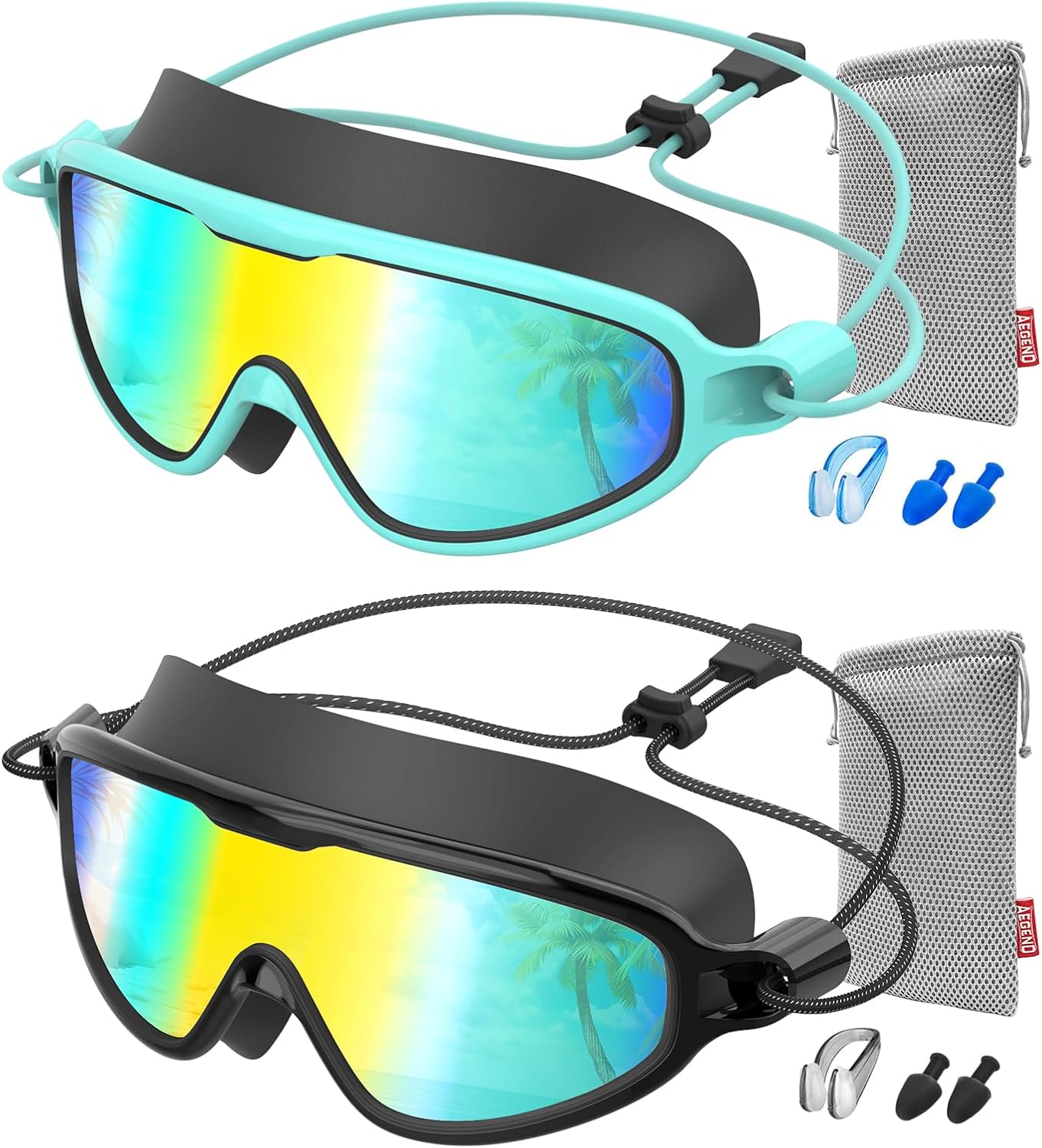 AEGEND Kids Swim Goggles Anti-Fog No Leak Bungee Strap Quick Adjust Youth Swimming Goggles Ages 3-14