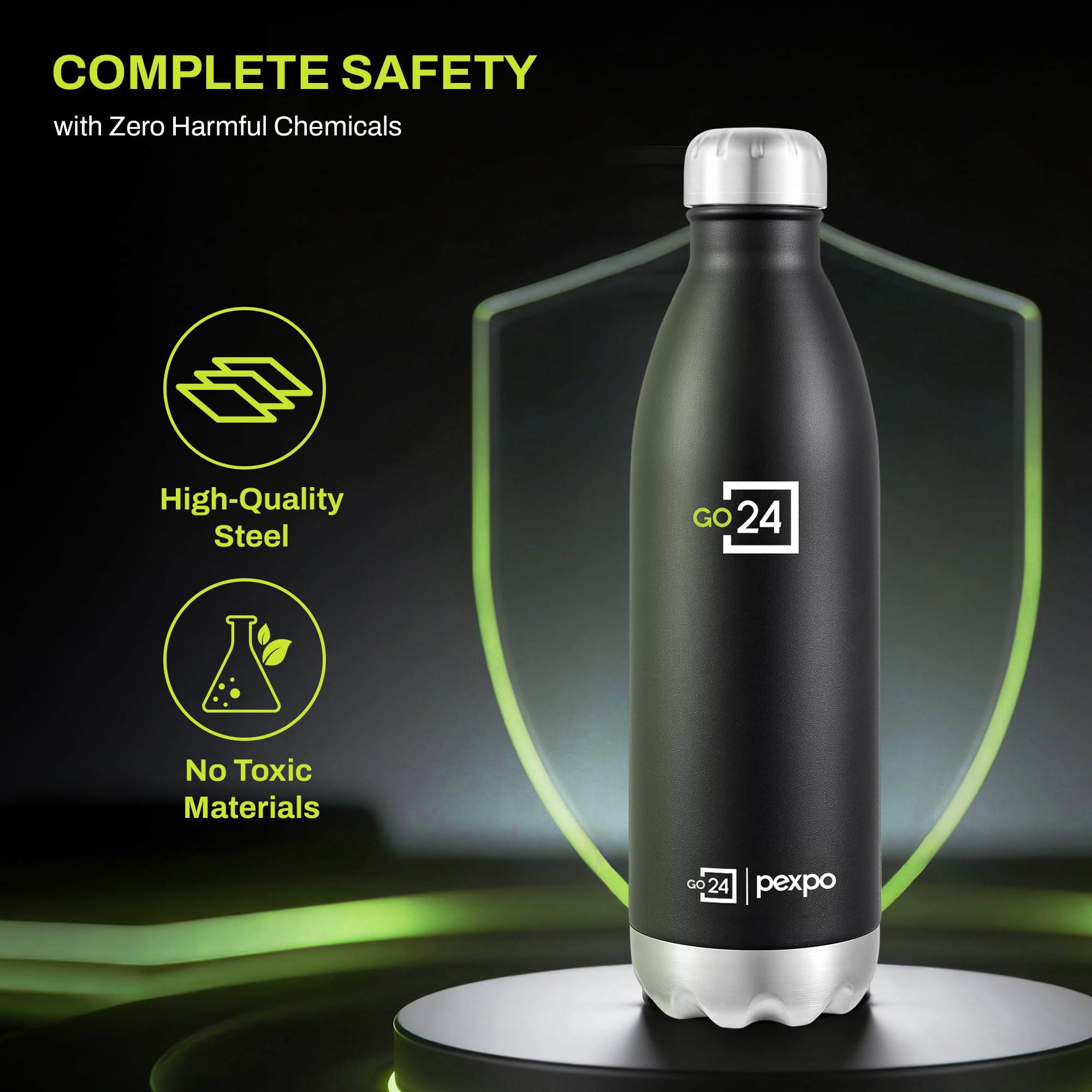 Go24 pexpo Stainless Steel Water Bottle Electro Knight Black 1750ml 4