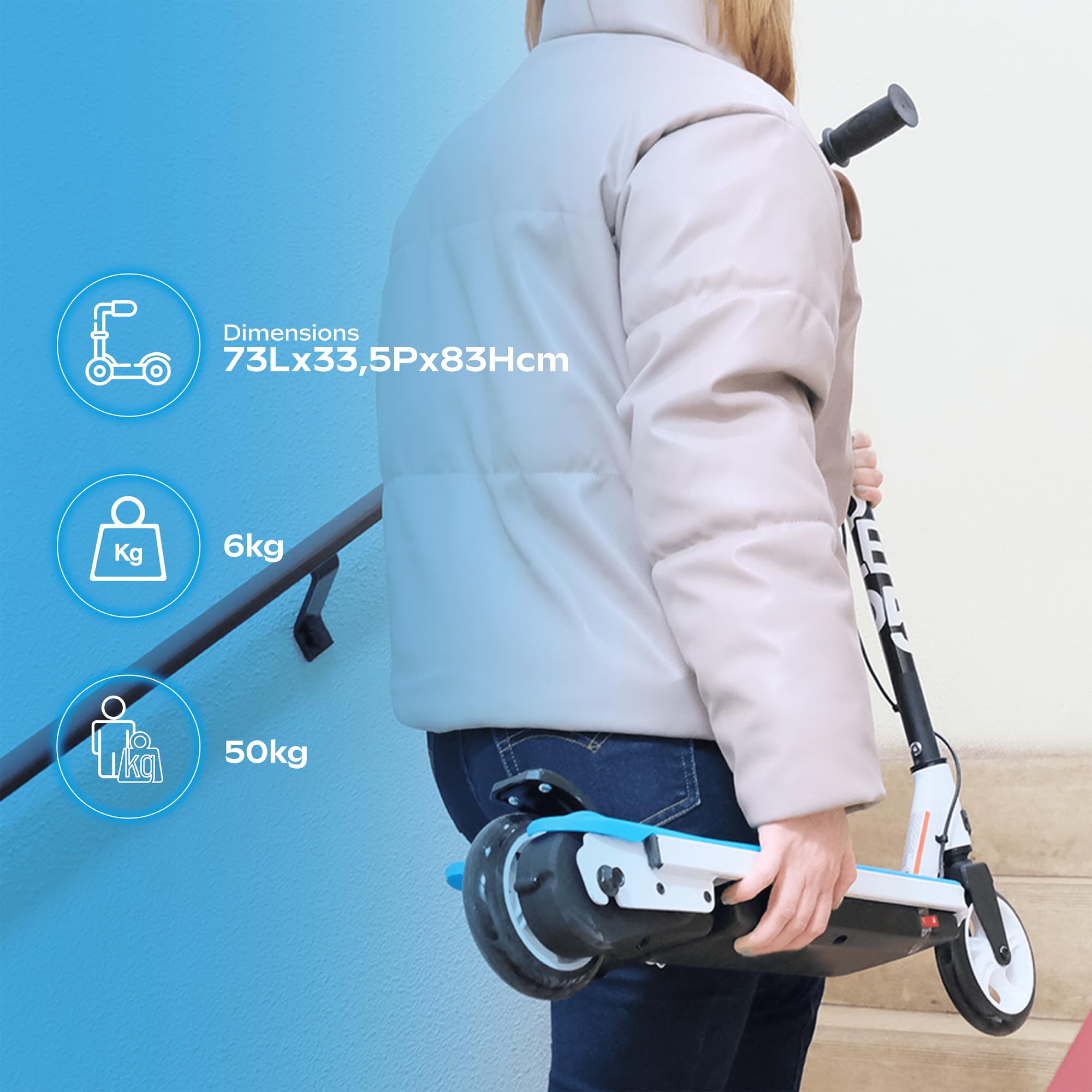 UrbanGlide Trottinette Électrique Enfant Ride 55 Bleu – Moteur 30W - 10 km/h - Autonomie Jusqu'a 40 Min - 3-8 Ans