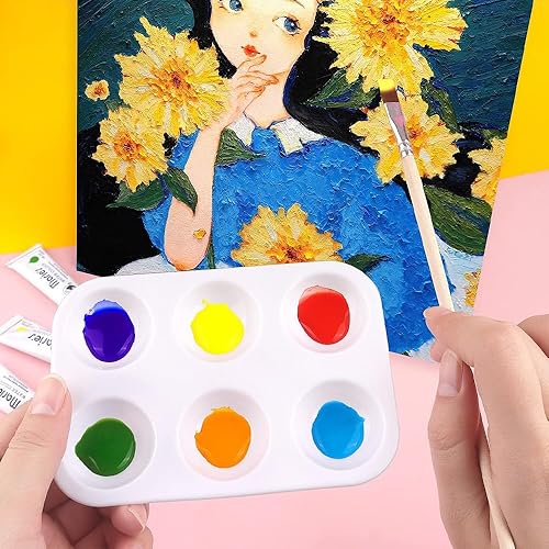 Miniatura 4 de Paleta de pintura, paletas de pintura de plástico Akebrog de 6 pozos, bandeja de pintura rectangular para acuarela, bandeja de pintura para