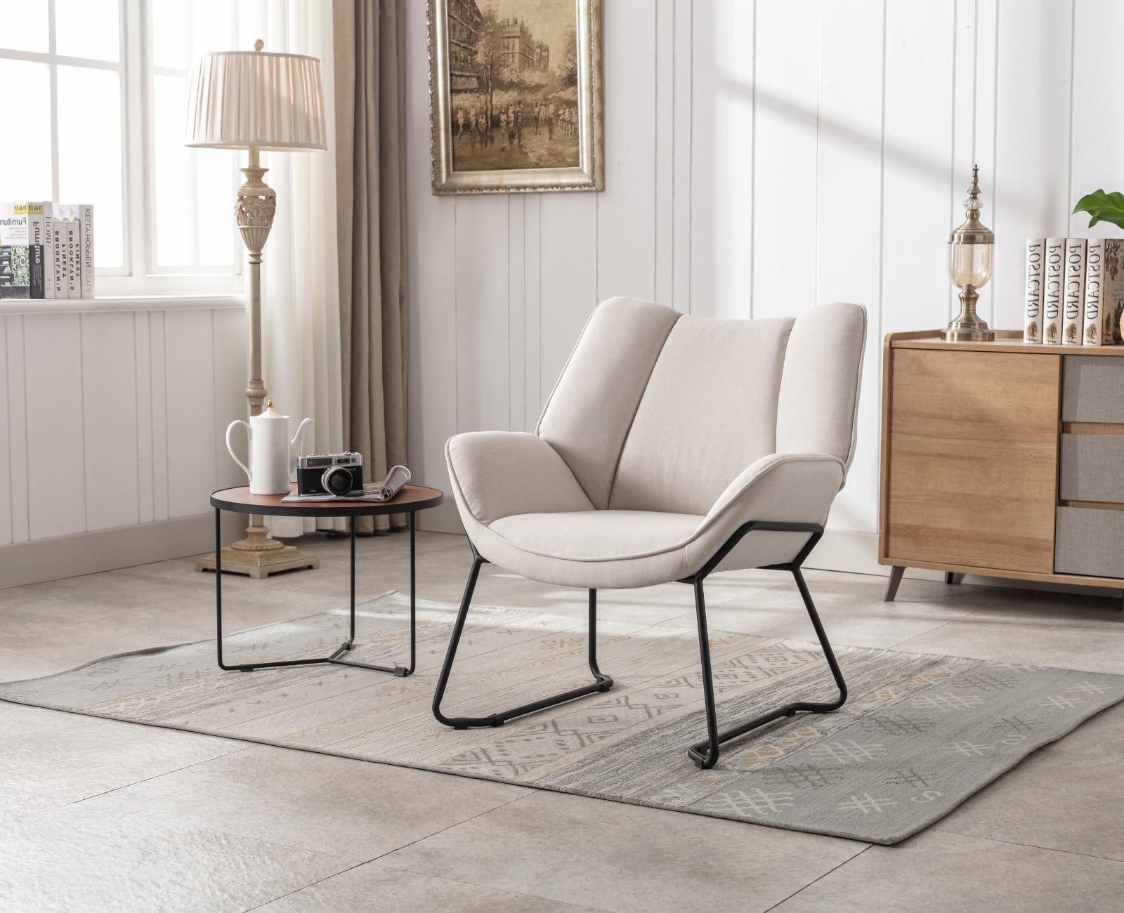 chairus Poltrona Salotto Poltrona Imbottite in Tessuto di Lino Poltroncina da Salotto con Braccioli Poltrone Moderne con Gambe in Metallo per Soggiorno/Camera da Letto, Beige