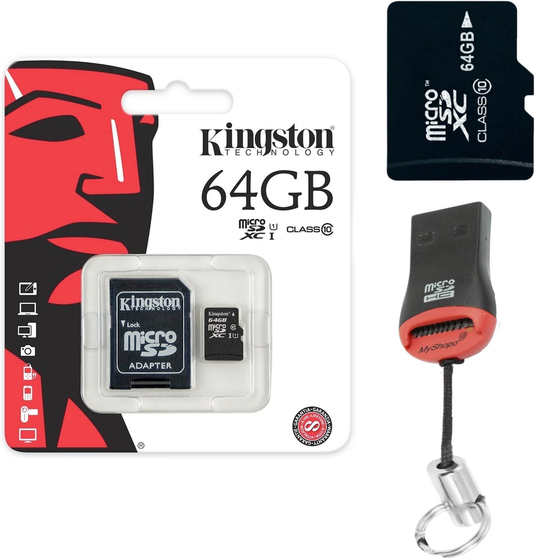 Original Kingston 64GB MicroSD Memory Card SDHC 64GB + Card Reader for 2 Rhinestones 1 Nano