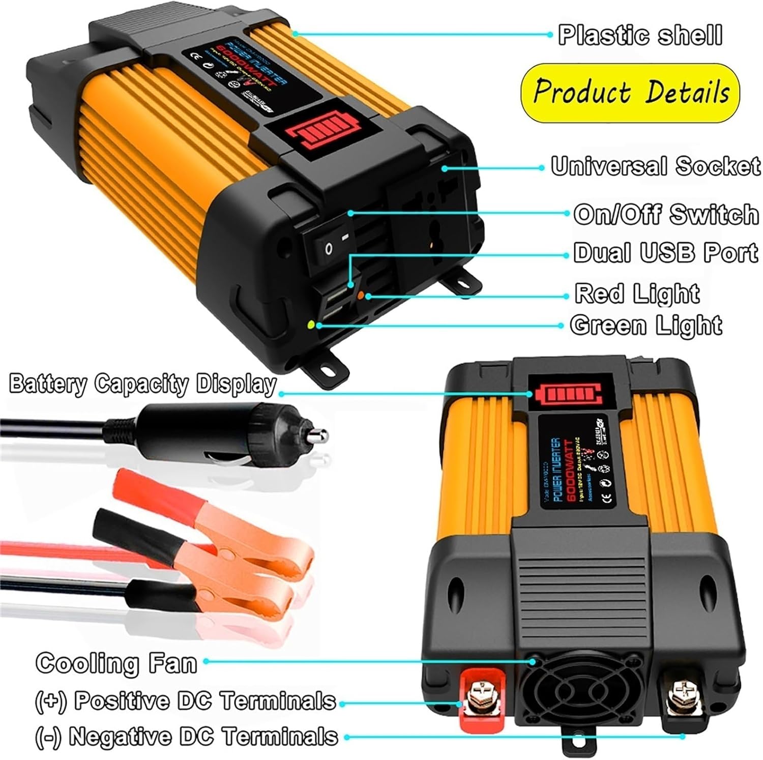 12V to 220V/110V 4000W/6000W Inverter Solar Power System Kit with 75W Portable Solar Panel and 50A Charge Controller – Off-Grid Emergency Backup(6000W,12V-220V)
