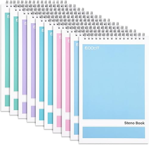 EOOUT Paquete de 10 blocs de esteno en espiral de 6 x 9 pulgadas, papel blanco, regla Gregg, cuaderno de notas en espiral surtido para trabajo,