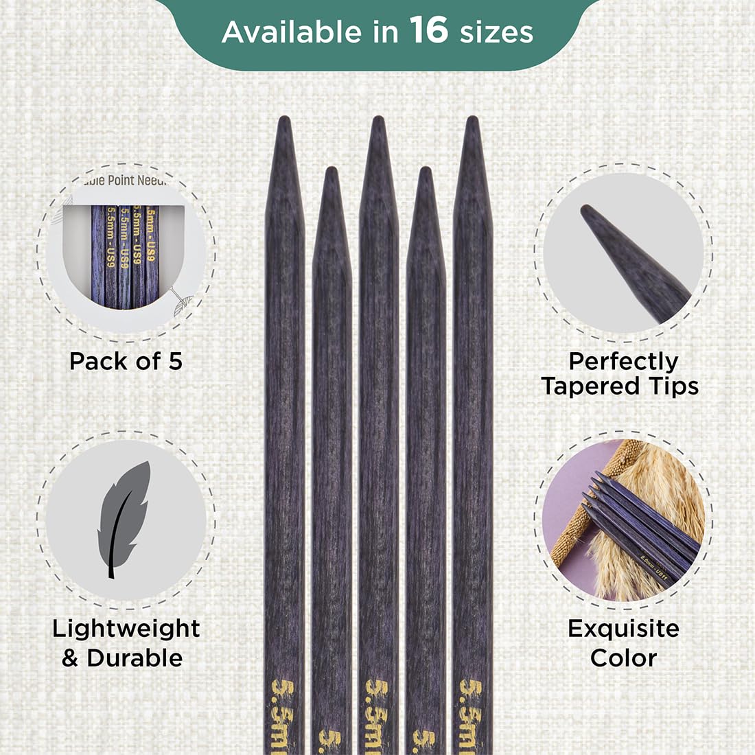 KnitPro J’Adore Cubics Double Pointed Needles 6" (15cm), Lavender, 5.50mm - Image 3
