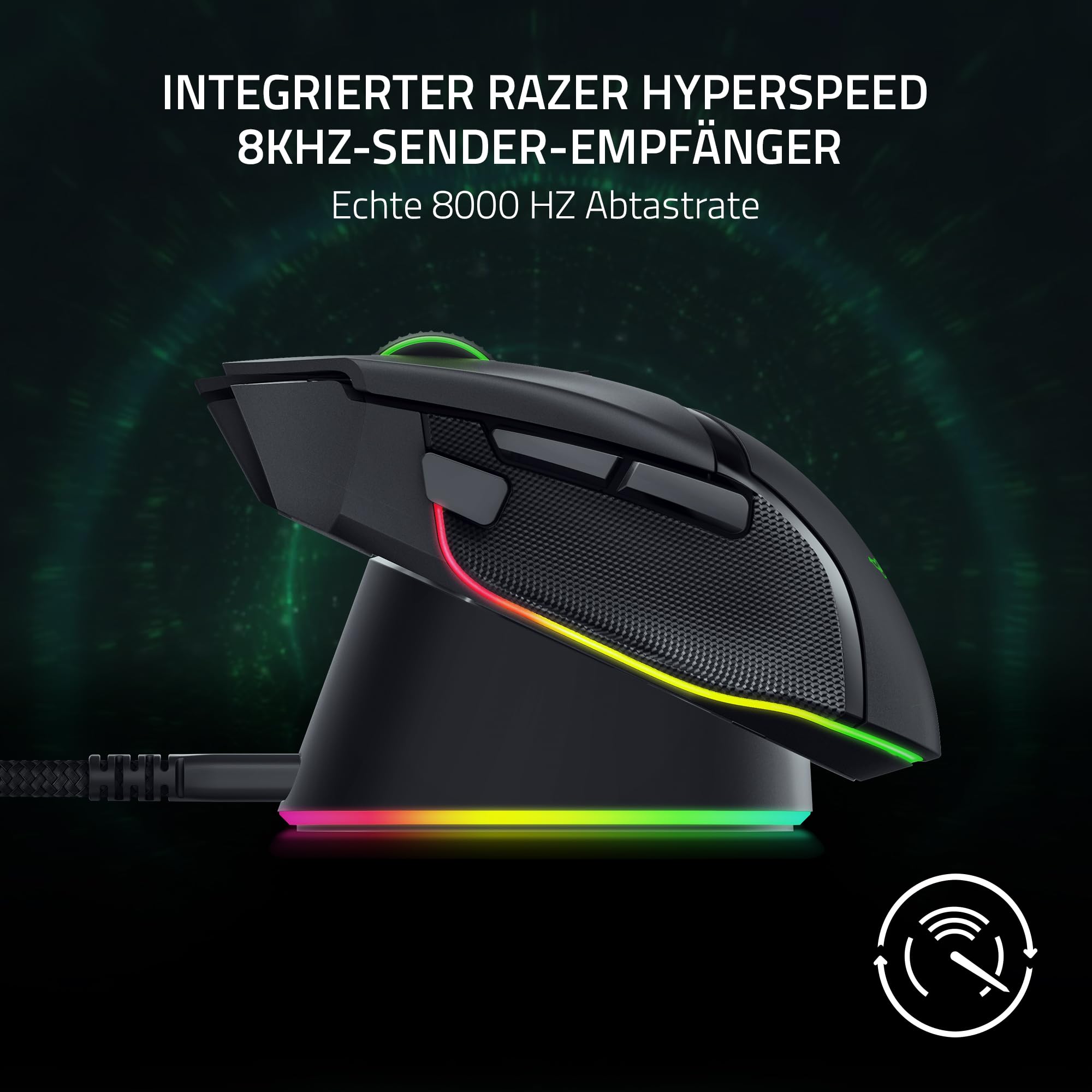 Razer Mouse Dock Pro & Charging Puck Magnetische Drahtlose Ladestation Akku Hyperspeed 4K Hz 8 RGB Chroma Beleuchtung Schwarz