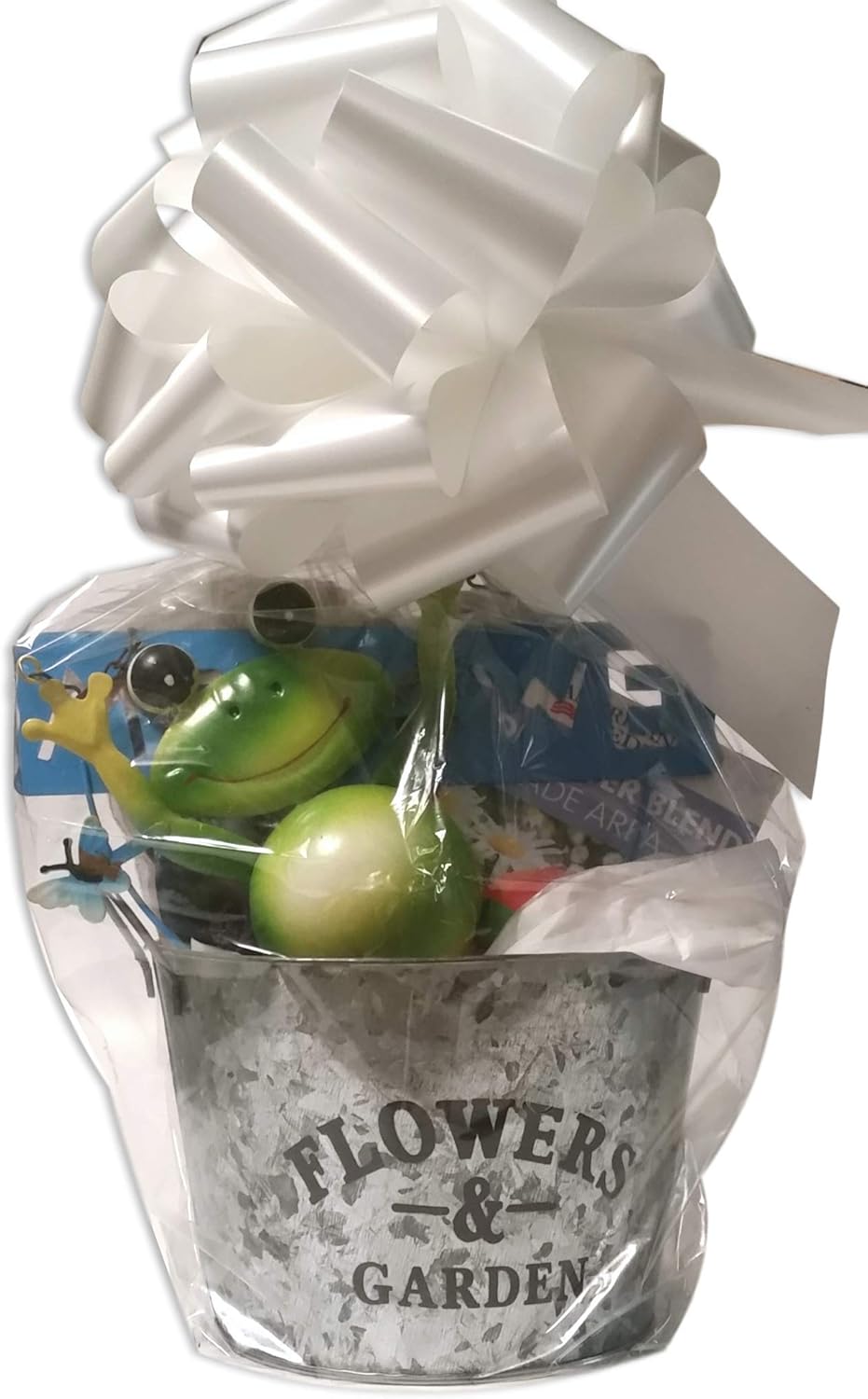 Flower Planter Gift Basket with Galvanized Metal Pot, Soil