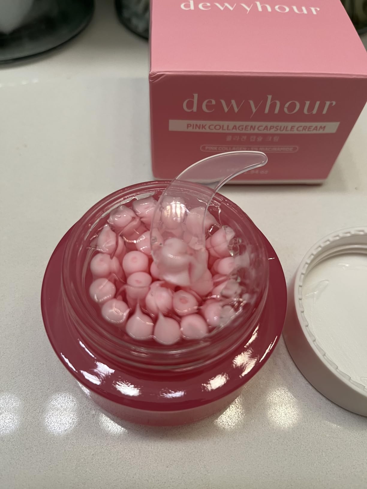 dewyhour Pink Collagen Capsule Face Cream, Lightweight Face Moisturizer, Smoothing & Firming, Brightening Glow, Improves Appearance of Uneven Tone, Korean Skincare, For Dry Skin