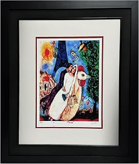 Framed Wall Art & Posters - Bride and Groom of The Eiffel Tower by Marc Chagall - Posters for Room Aesthetic - Vintage Wall Art Decor - Black Wood Frame - Acid-Free Rag Paper Print - 28 x 24 In