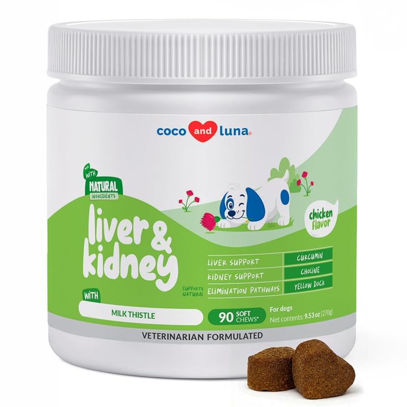 Coco and Luna Suplemento de Cardo-Mariano para Cães, mastigáveis macios, 90 unidades