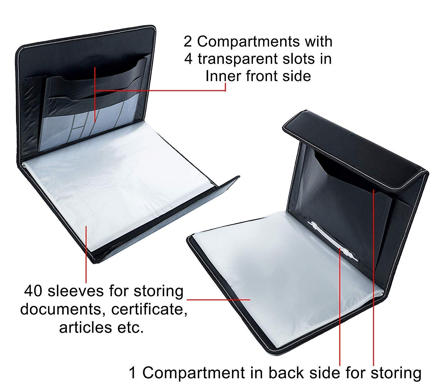 TULMAN PU Leather Multipurpose 40 Sleeve Document File Folder Executive Folder for Certificate A4 Size Document Organizer File - Black 2