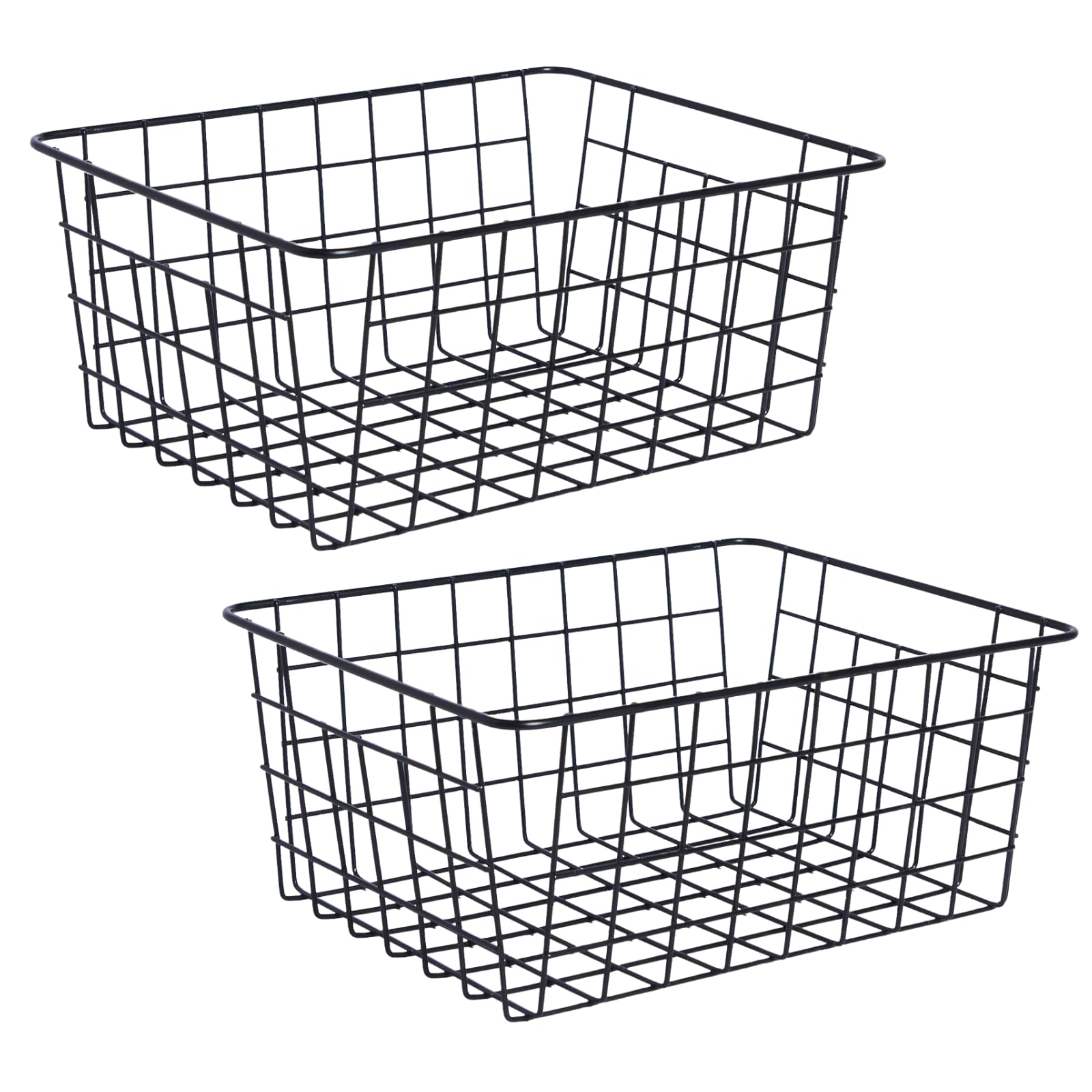 Ohs Black 2 Pack Kitchen Storage Baskets, Small Metal Wire Basket Storage Wire Freezer Organiser Bin Vegetable Baskets For Kitchens Pantry Bathroom Cupboards,