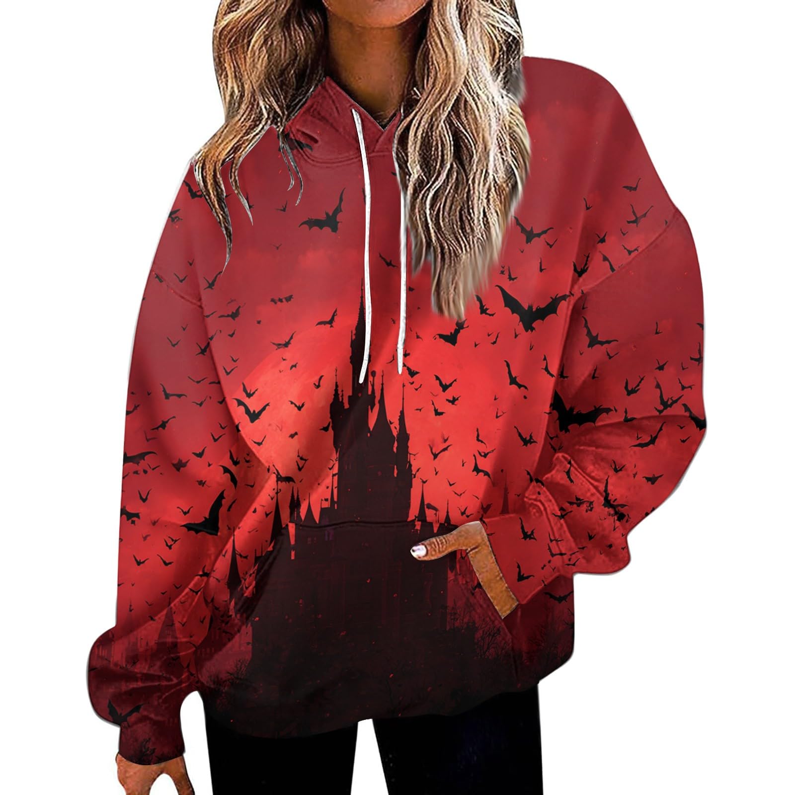 Halloween Hoodies for Women Trendy Oversized Graphic Hoodie Preppy Fall Fashion Loose Fit Fleece Pullover with Pocket
