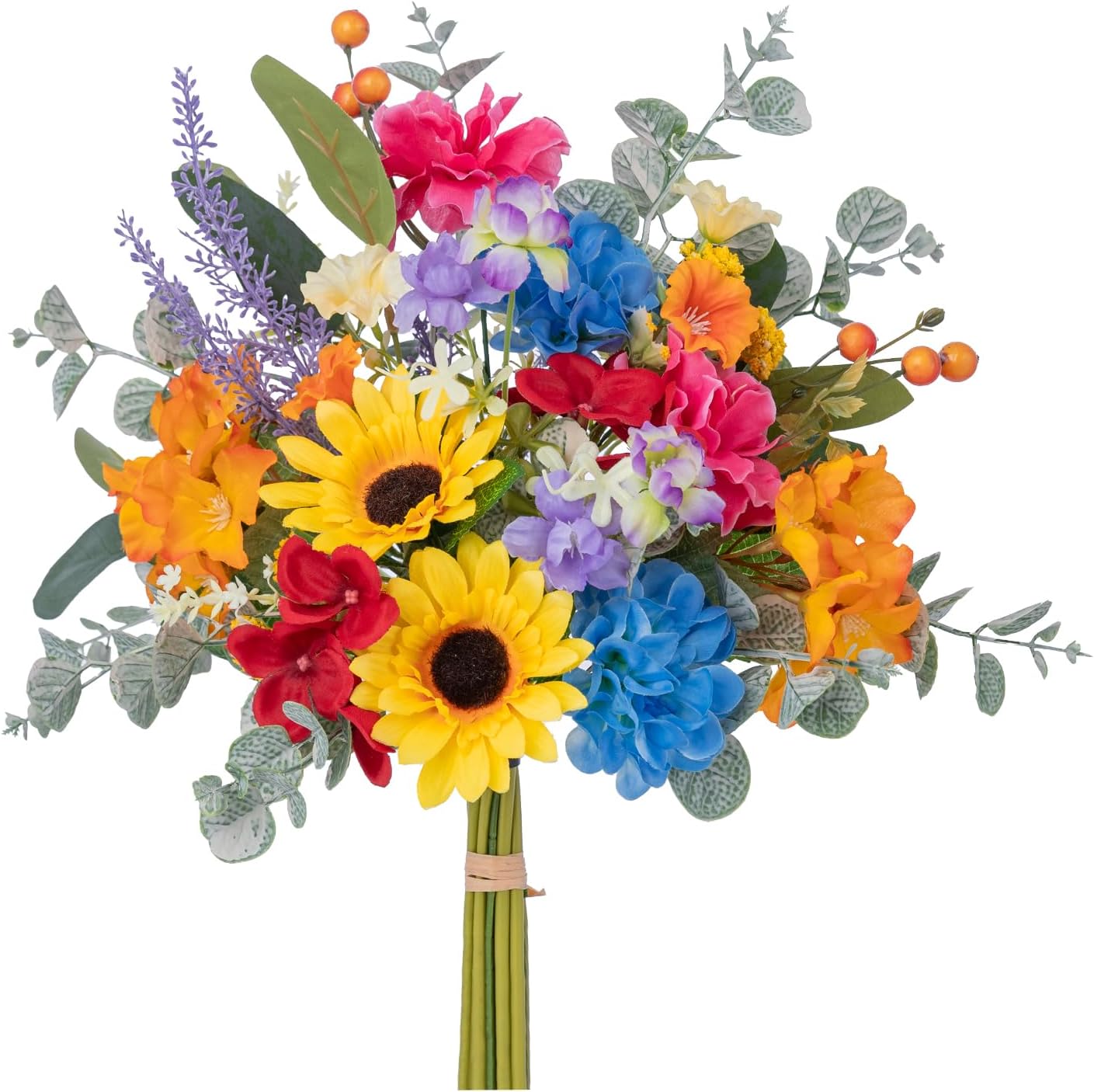 WELL KNOWN Artificial Flowers Bouquet, Colorful Spring Fake Flowers for Vase, Silk Faux Flowers DIY Table Centerpieces for Wedding Dining Room Kitchen Office Birthday Decor & Gift (Rainbow Sunflower)