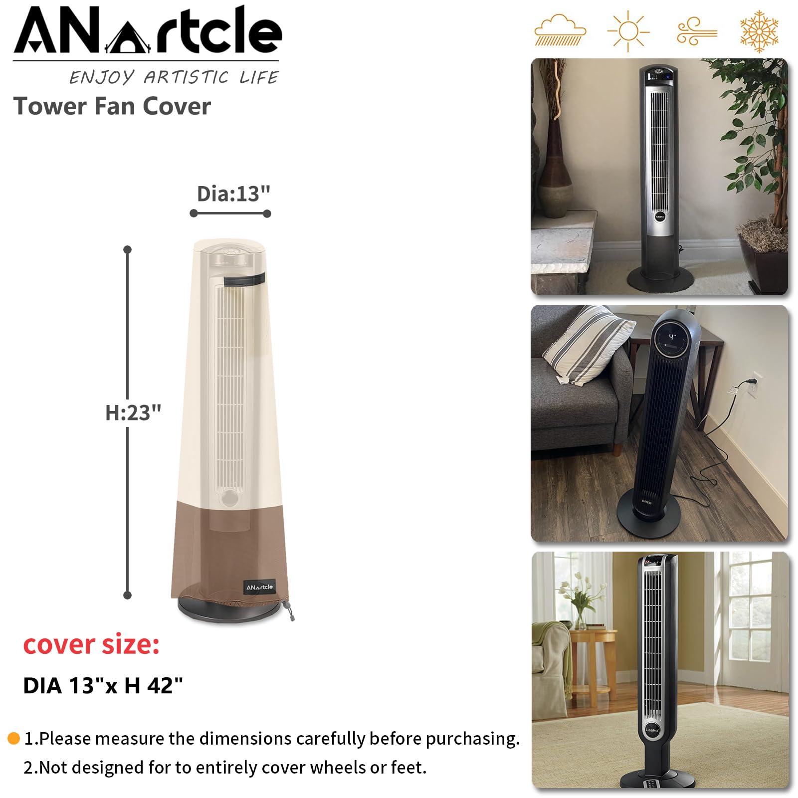 Tower Fan Abdeckhaube – Wasserdicht, Staubdicht, Für Turmventilatoren Bis 33x33x106 Cm, Schwarz