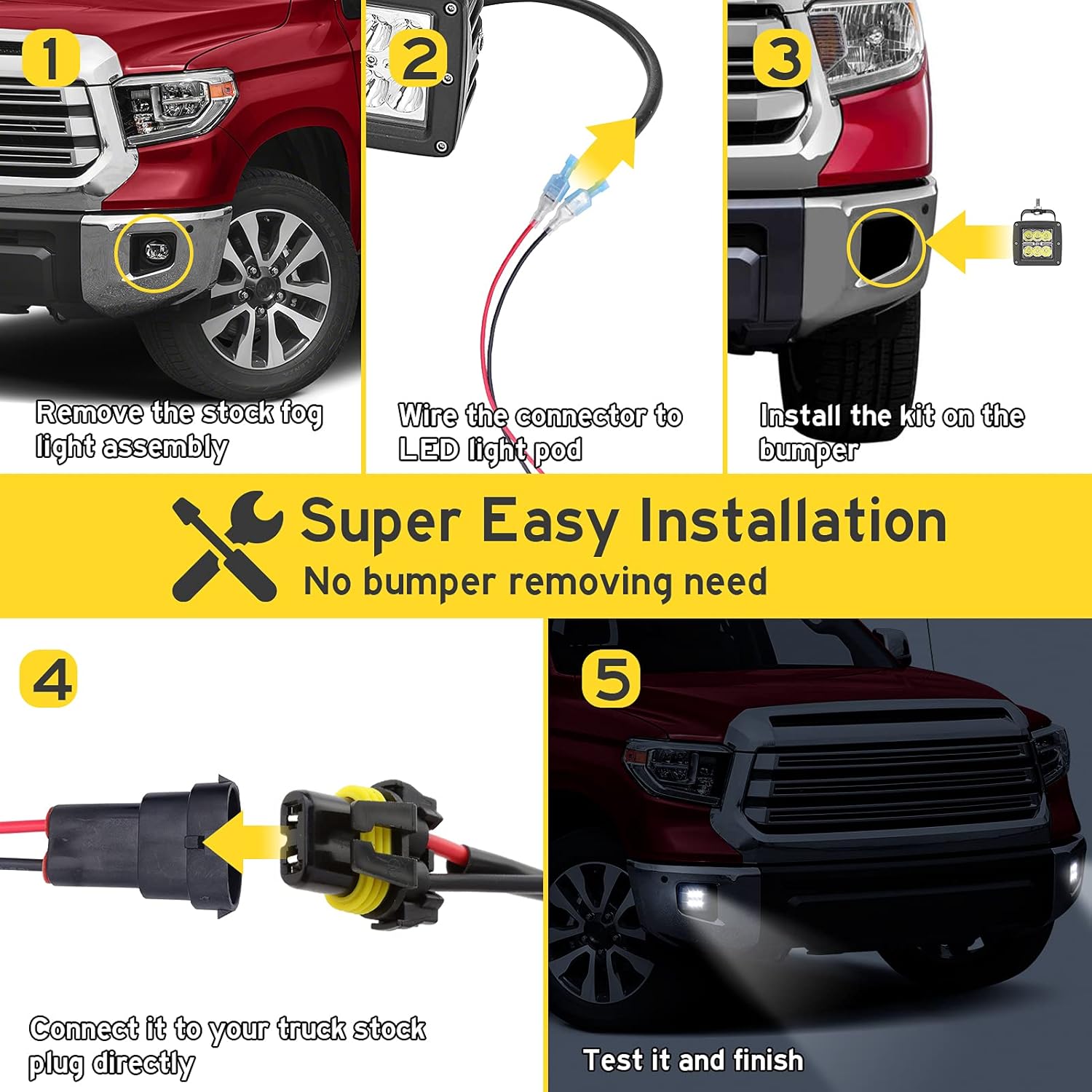 2x 3'' 24W LED Fog Light Pod W/Plug Wiring Kit & Front Bumper Mounting Brackets Compatible with Ford F250 F350 F450 Super Duty Excursion 1999-2016