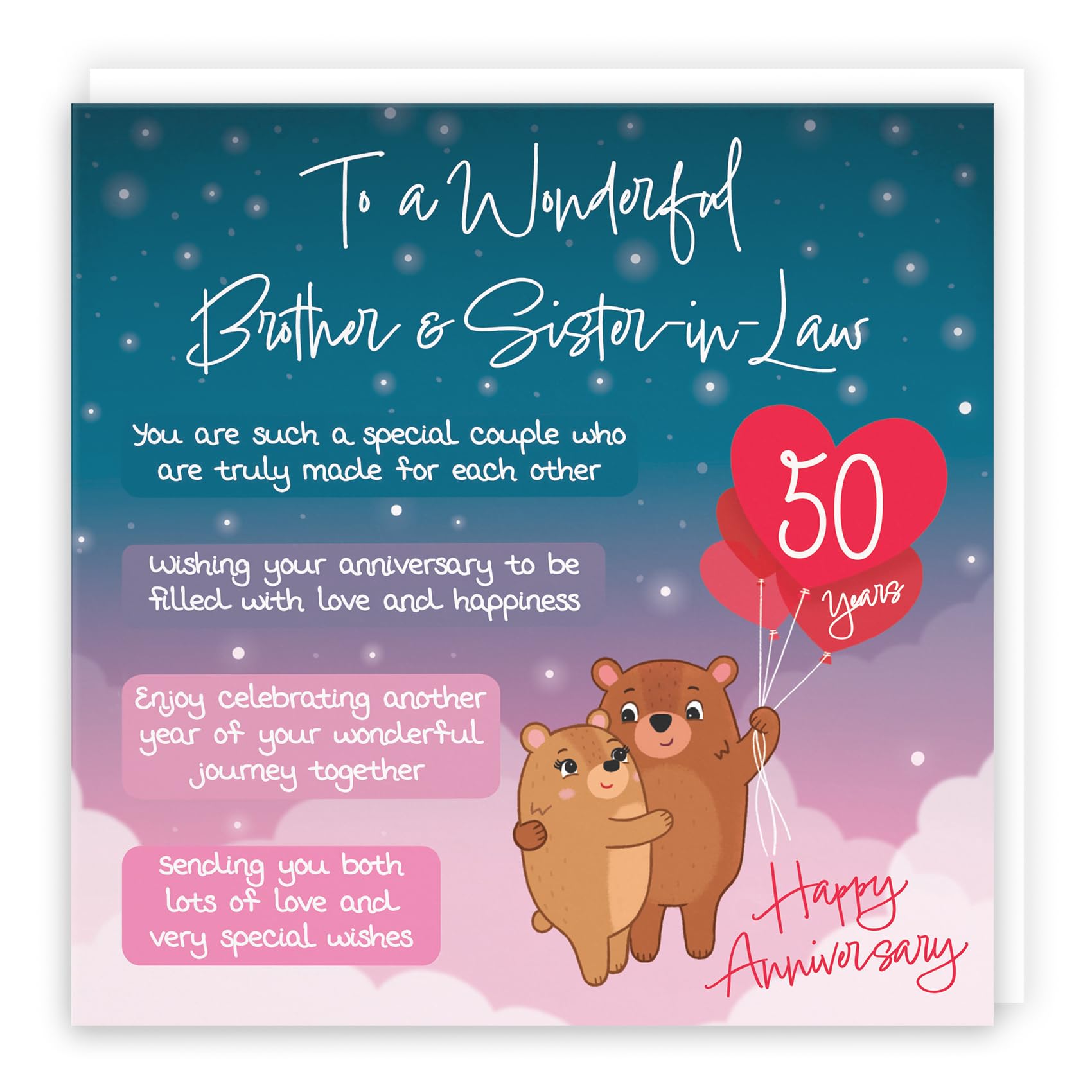 Hunts England, Brother And Sister In Law 50th Anniversary Card, Starry Night, Cute Bears