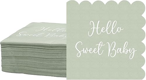 Miniatura 1 de 100 hojas de servilletas festoneadas de color verde salvia para baby shower, servilletas de cóctel para niñas y niños, 5 x 5 pulgadas, servilletas