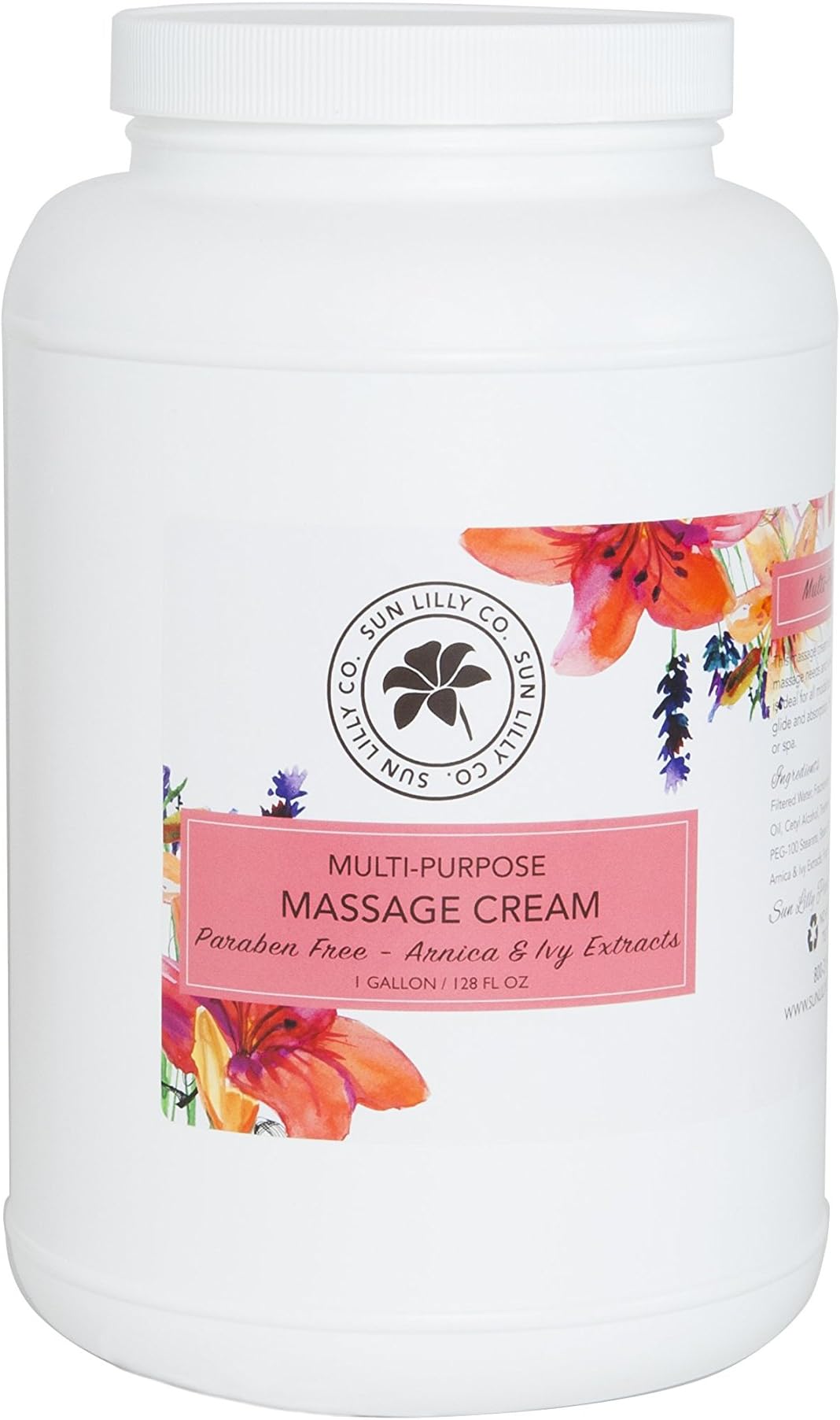 DMS Sun Lilly Organics Massage Cream, 1 Gallon, Smooth, Deep Tissue Massage, Paraben Free, Made in USA, Cruelty Free