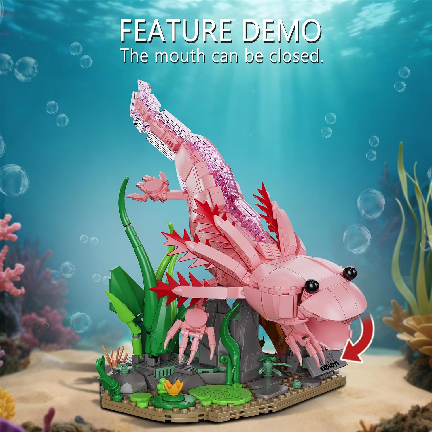 Axolotl Zestaw klocków zaciskowych, 998 części, zwierzęta morskie, zabawka do budowania, z podstawą, ruchome stawy, zestaw modelarski STEM dla dorosłych, młodzieży