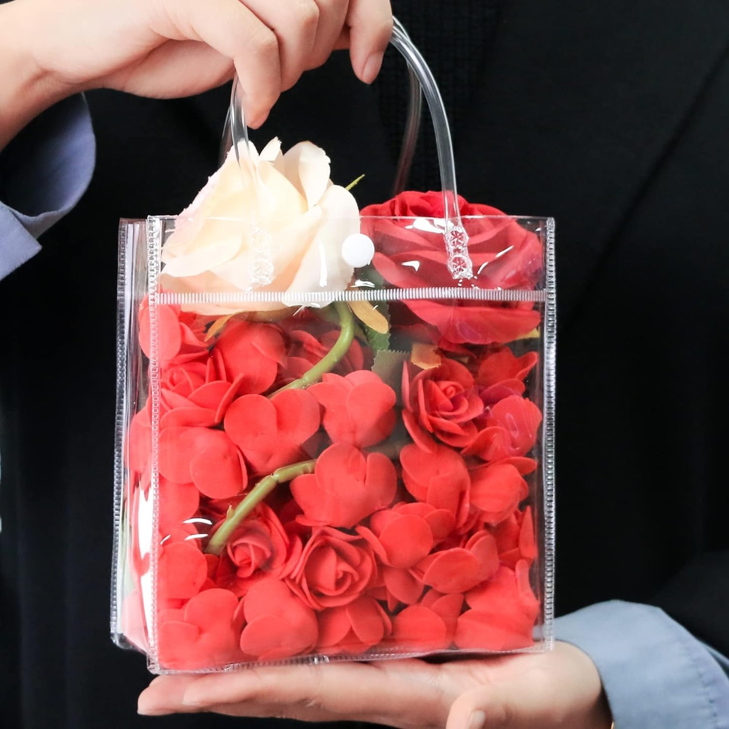 BadenBach 24 PCS Mini Clear Gift Bags with Handle,5.9" x 6.3" x 2.8",Small Transparent Plastic Gift Wrap Bags Bulk Reusable Clear Party Favor Goodie Bag for Boutique Wedding Birthday Valentine's Day - Image 6