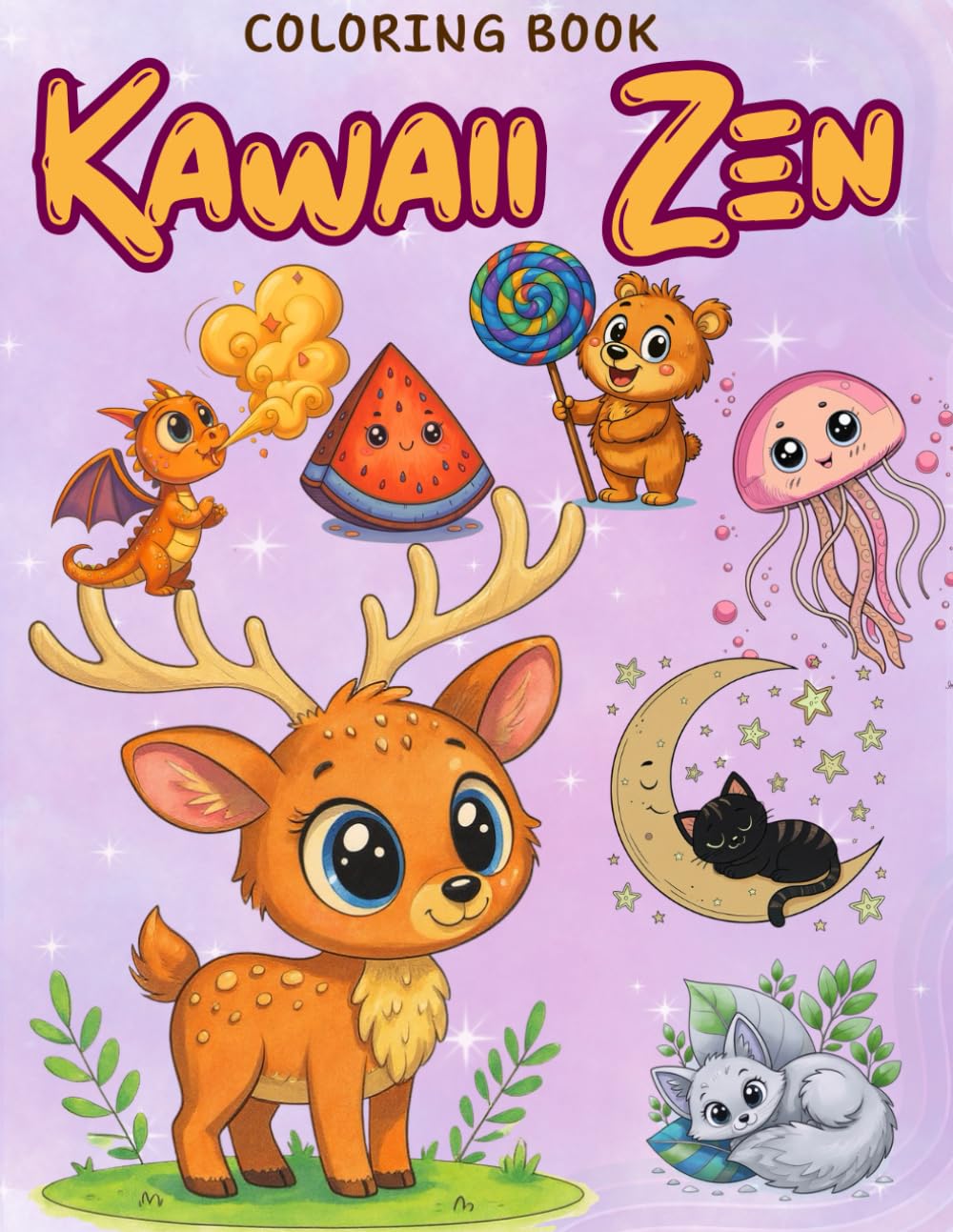 Kawaii Zen Coloring Book: A Fun and Relaxing Kawaii Coloring Book with Cute Animals, Adorable Snacks & Easy Designs for Kids, Teens & Adults