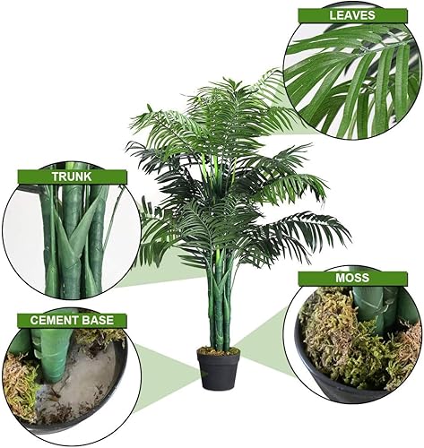 Miniatura 4 de Happygrill Palmera artificial de 3.5 pies, plantas de vegetación falsa con maceta de guardería para oficina en casa
