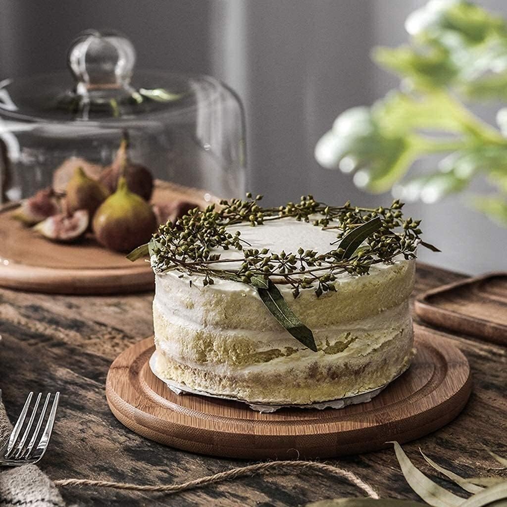 Transparent Glass Cake Dome Home Kitchen Pastry Dome Fruit Bread Decorated Plate Snack Dome Plate Wooden (Size : 26cm) (26cm) image 3
