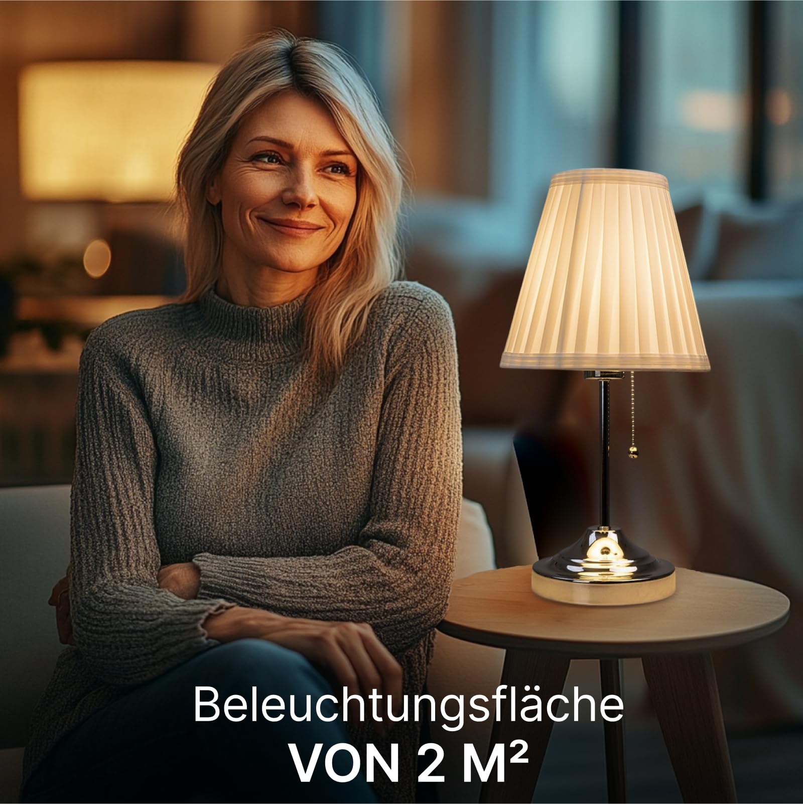 Lámpara de mesa para bombilla LED, tela y metal en acabado blanco, con cable y enchufe, mesita de noche y luz auxiliar para salón y dormitorio