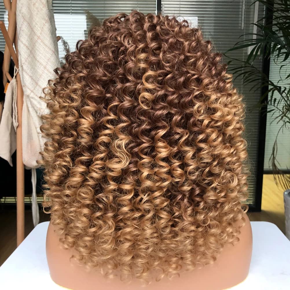Dioche Krótkie Kręcone Peruki Afro dla Czarnych Kobiet Miękka Peruka z grzywką Bez Wydzielania Ciepła Włosy Syntetyczne Cosplay Party Codzienne Noszenie (WINE RED)