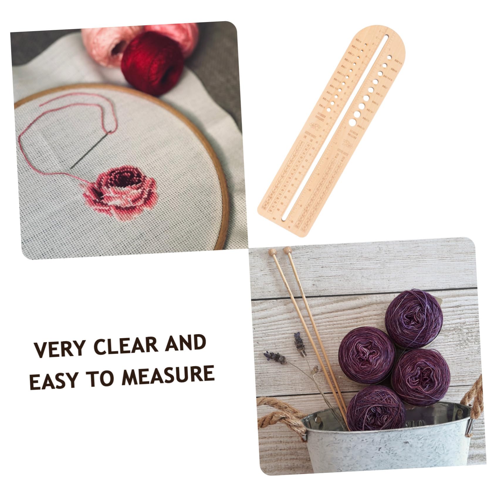 Tofficu 3 Piezas regla de crochet de madera devanadera aguja peso bloqueadores de calcetines marcadores de punto caso knitting needles tricotin reglas de tejer regla para crochet Beige