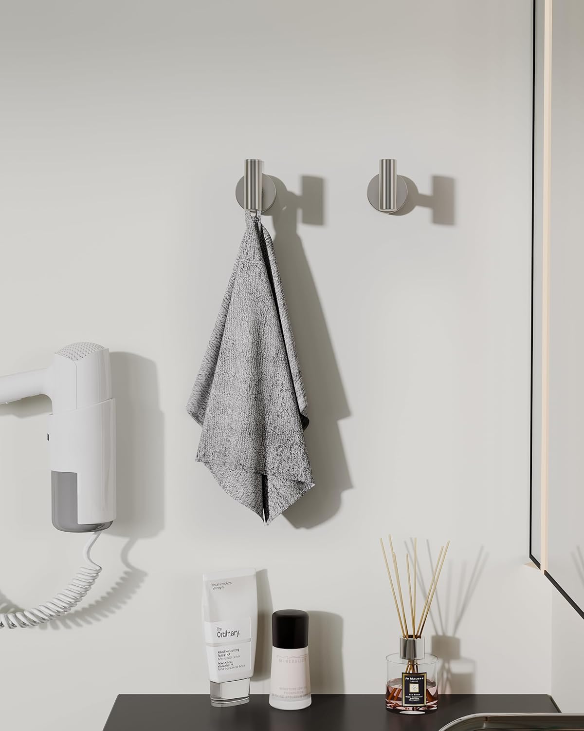 2pcs Bathroom Hardware Set, Towel Ring & Towel Hook, SUS304 Stainless Steel Hand Towel Holder, Towel Hooks for Bathroom Kitchen Wall Mounted(Brushed Nickel)