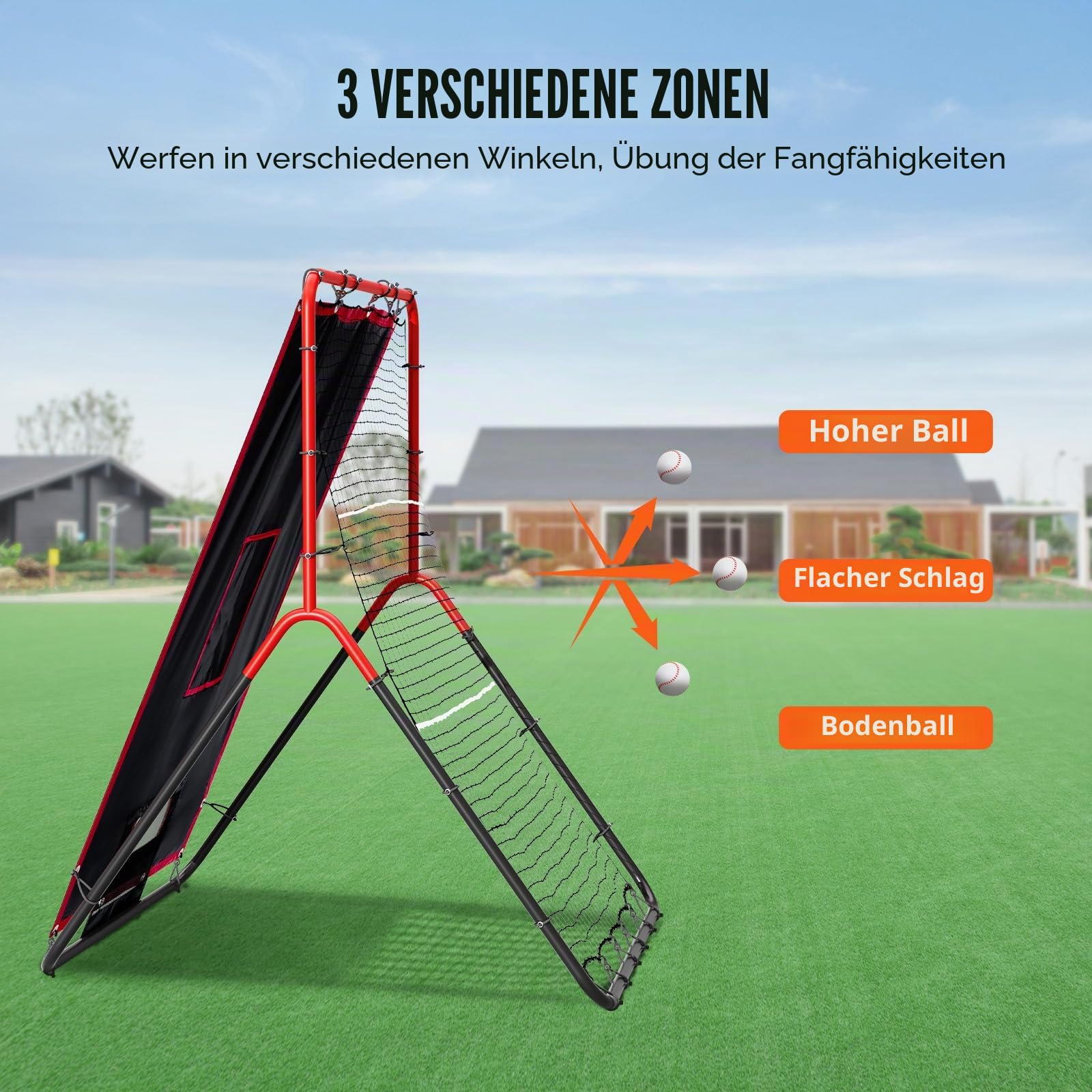 VEVOR Baseball- und Softball-Rebounder-Netz, 3,5 x 4,5 Fuß 2-in-1 Switch Hitter Pitch Trainer, PitchBack Baseball Pitching Return Trainer Nest, Bounce Back Net für Feld-/Wurfübungen