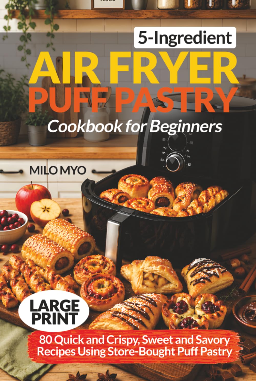 5-Ingredient Air Fryer Puff Pastry Cookbook for Beginners: 80 Quick and Crispy, Sweet and Savory Recipes Using Store-Bought Puff Pastry | Large Print Recipe Book
