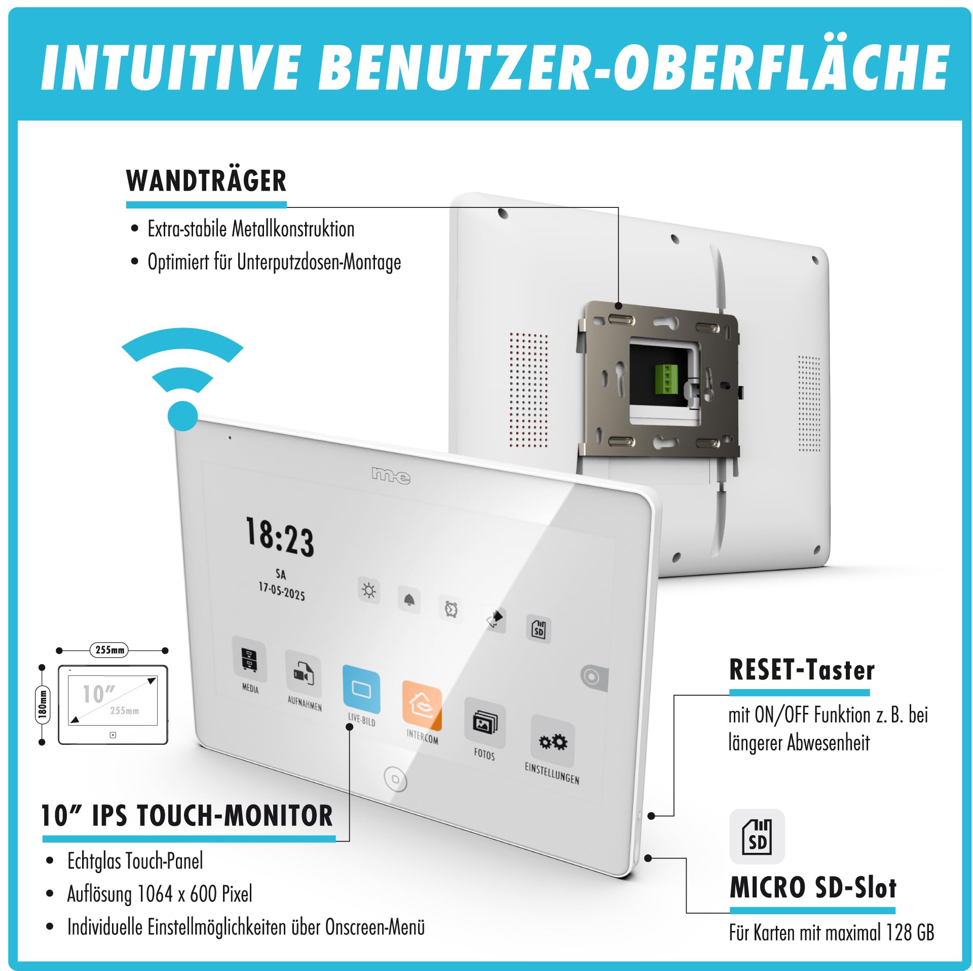 m-e ALLVISO Türklingel mit Kamera und Monitor 10" 2-Draht Bus | Video Türklingel Edelstahl IP65 | Klingel Haustür mit App und QR-Code Türöffner | Türsprechanlage mit Türöffner für 1-Familienhaus