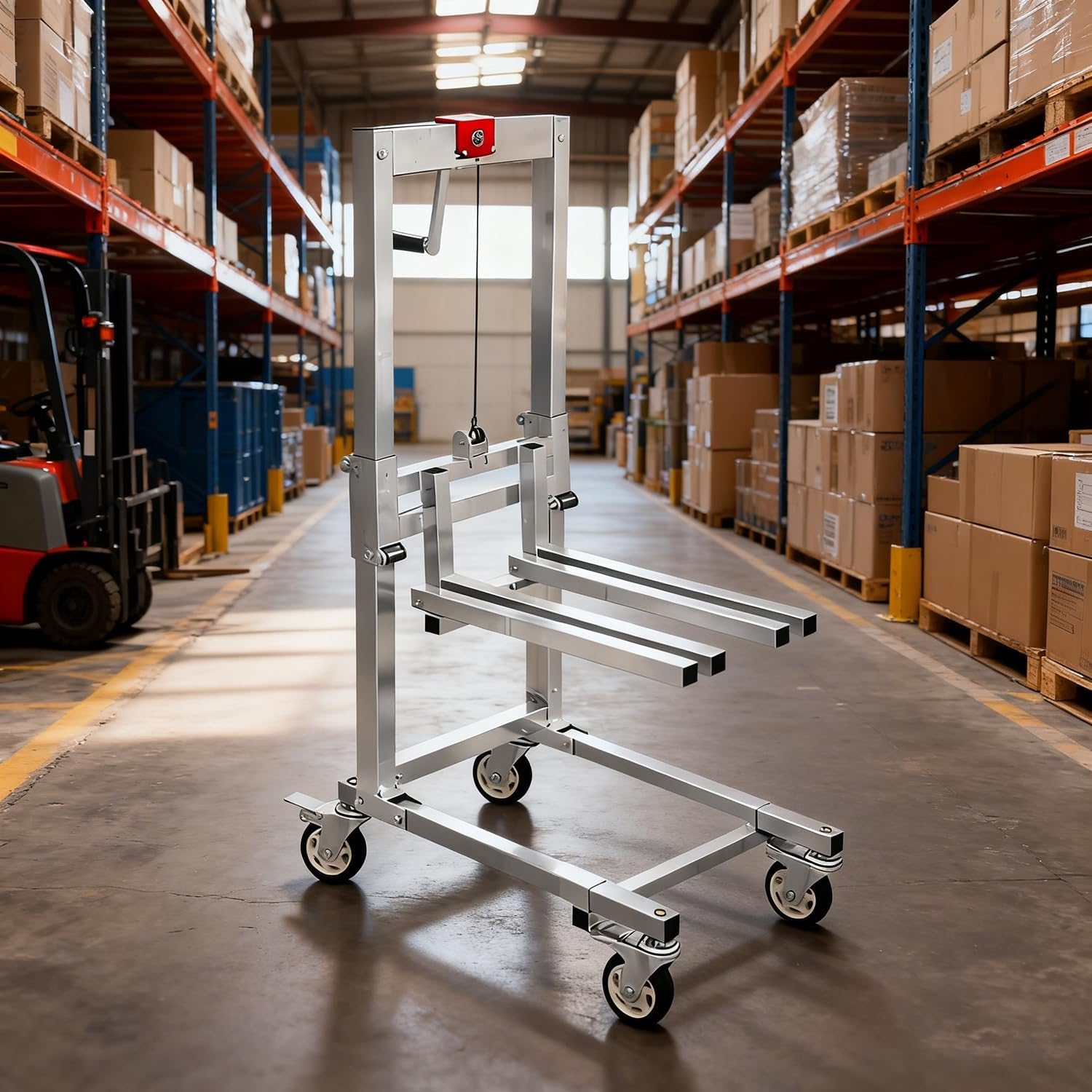 Carretilla elevadora manual plegable, capacidad de carga de 60 kg, altura de elevación de 85 cm, apilador de cabrestante de elevación de material resistente, plataforma industrial para almacén