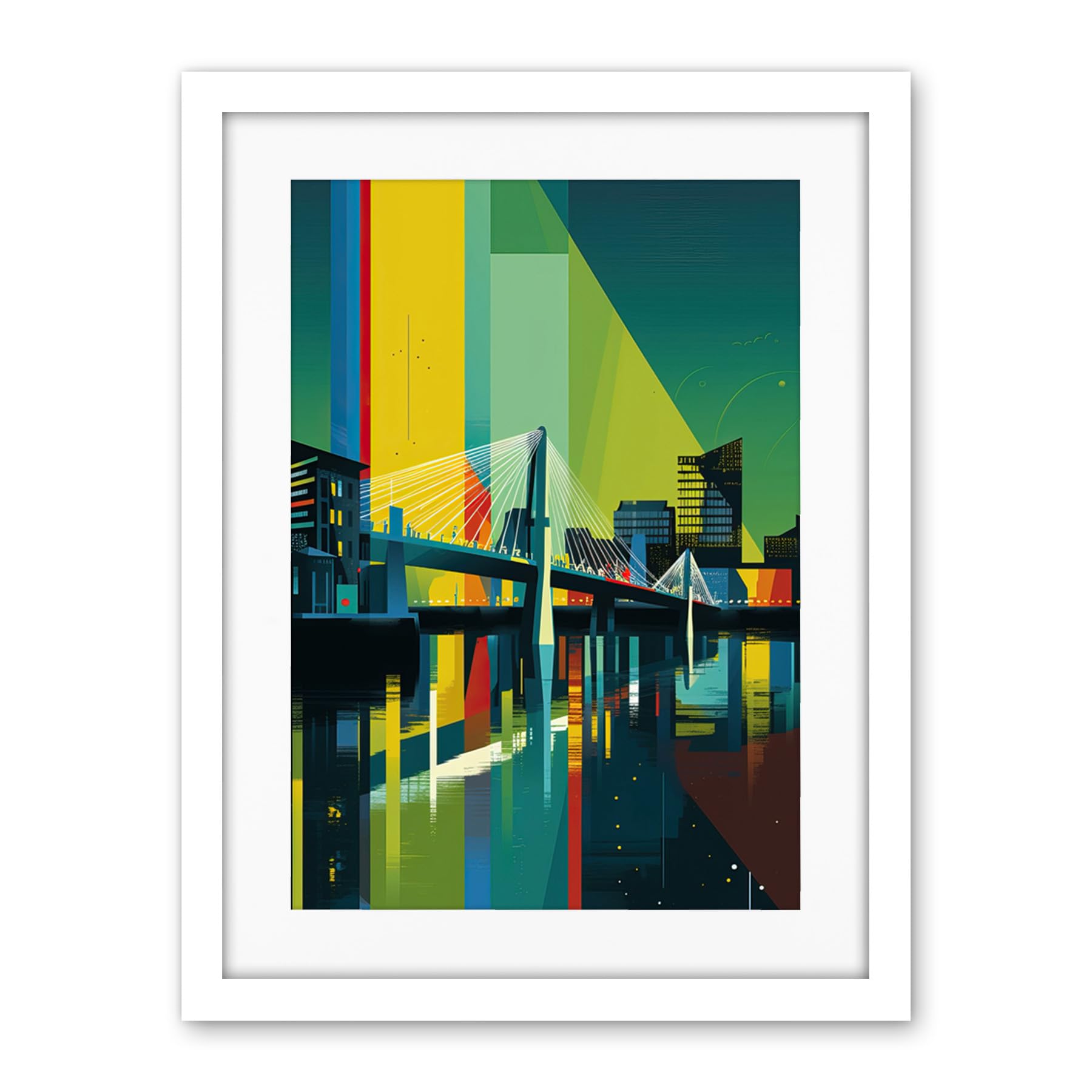 Artery8 Glasgow Bells Bridge Modern Geometric Cityscape Artwork Framed Wall Art Print 18X24 Inch