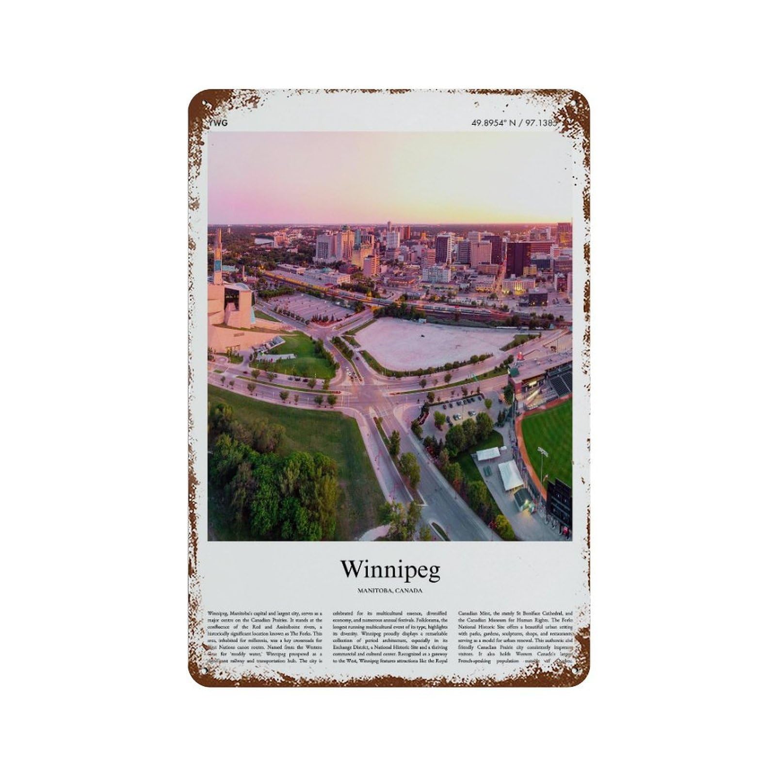 xiaoxiaoshen Winnipeg Manitoba, Canada City Scenery Wall Decor Art Metal Tin Poster Modern Home Decor Art Home Bar Shop Decorations Vintage Sign 30x20cm