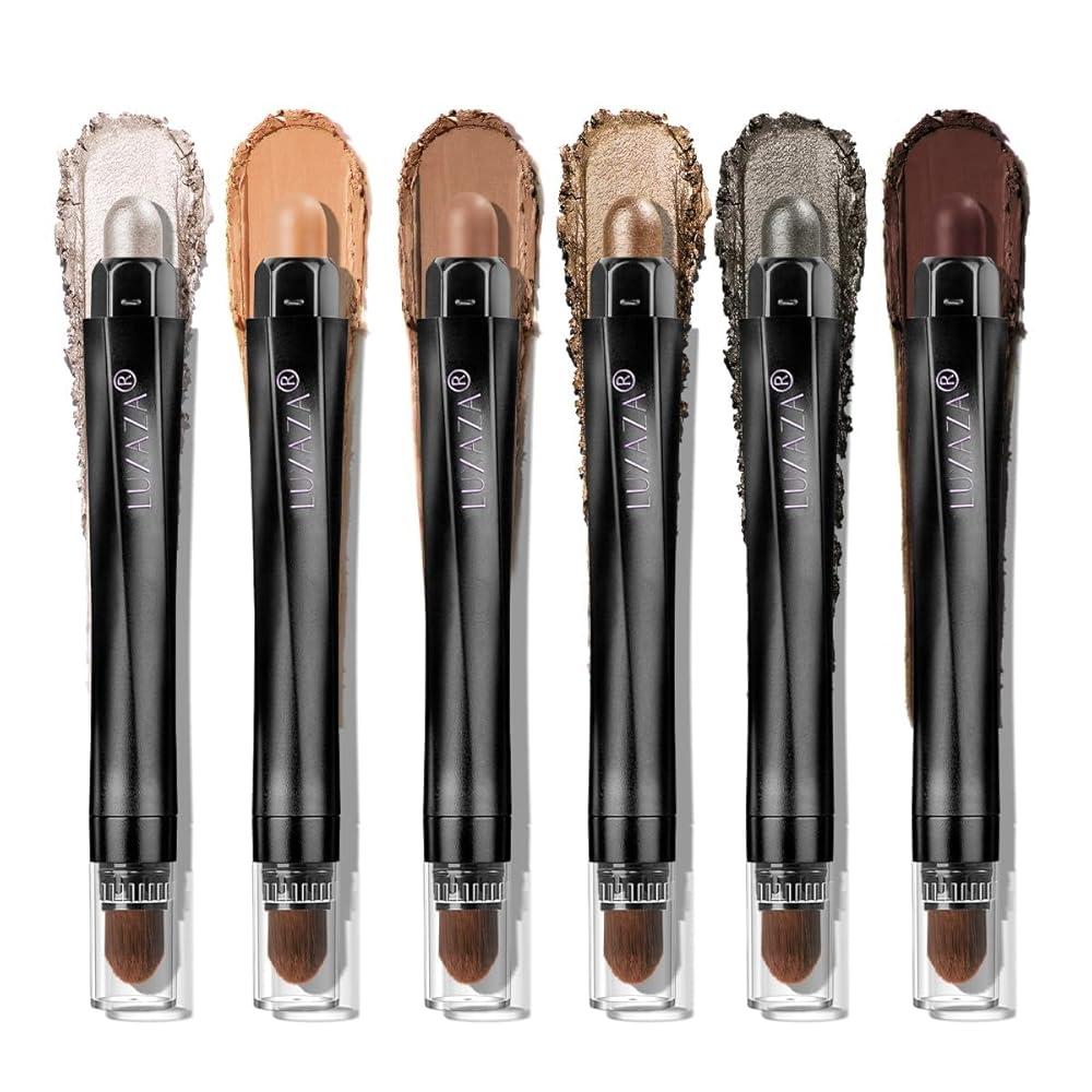 LUXAZA PRO Neutral Brown Eyeshadow Stick Makeup 6PCS Set, Metallic Shimmer Matte Cream Eye Shadow Eyeliner Brightener Pencil Crayon - BROWN LATTE